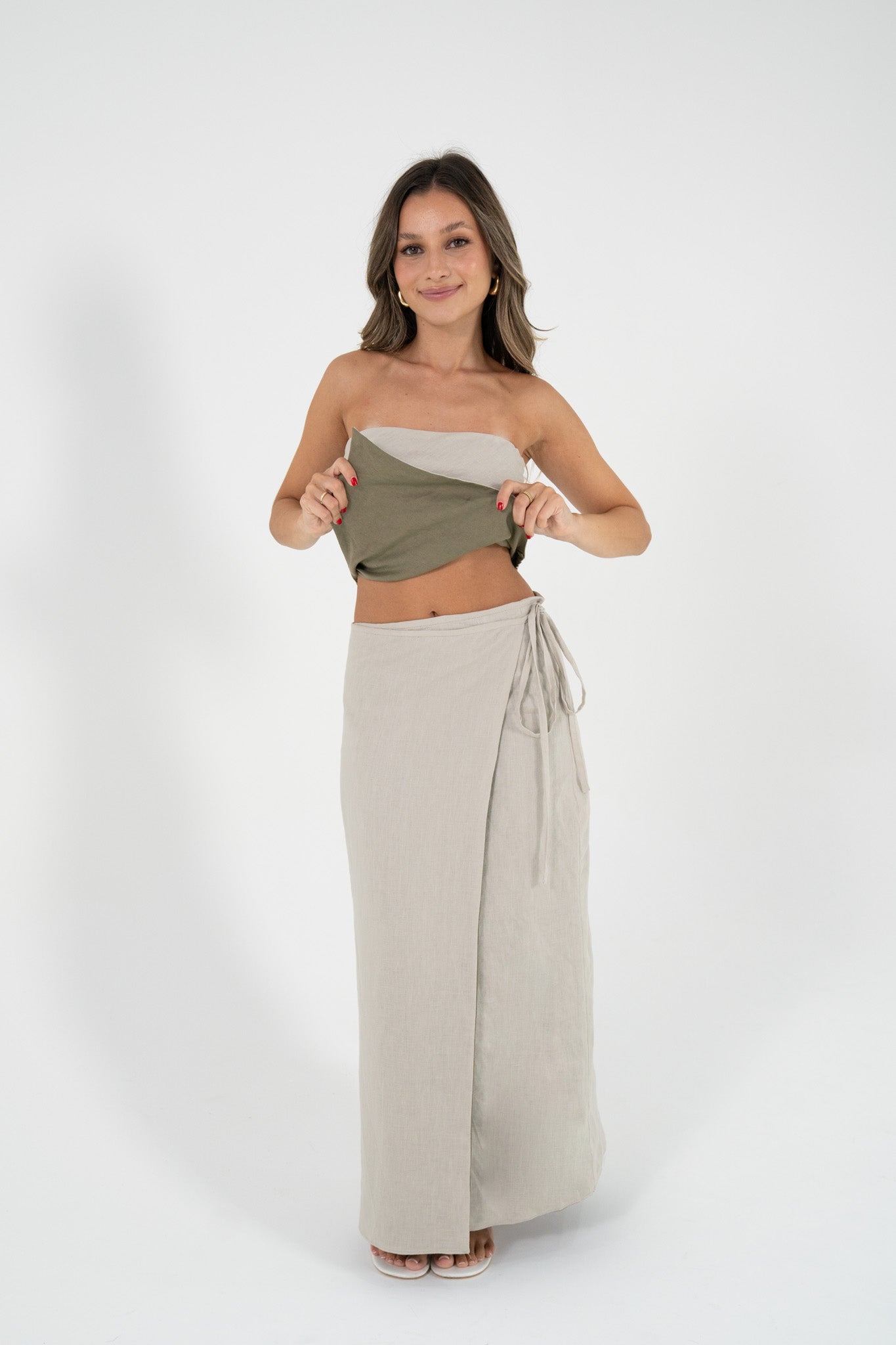 Reversible Sofia Skirt in Sand/Olive