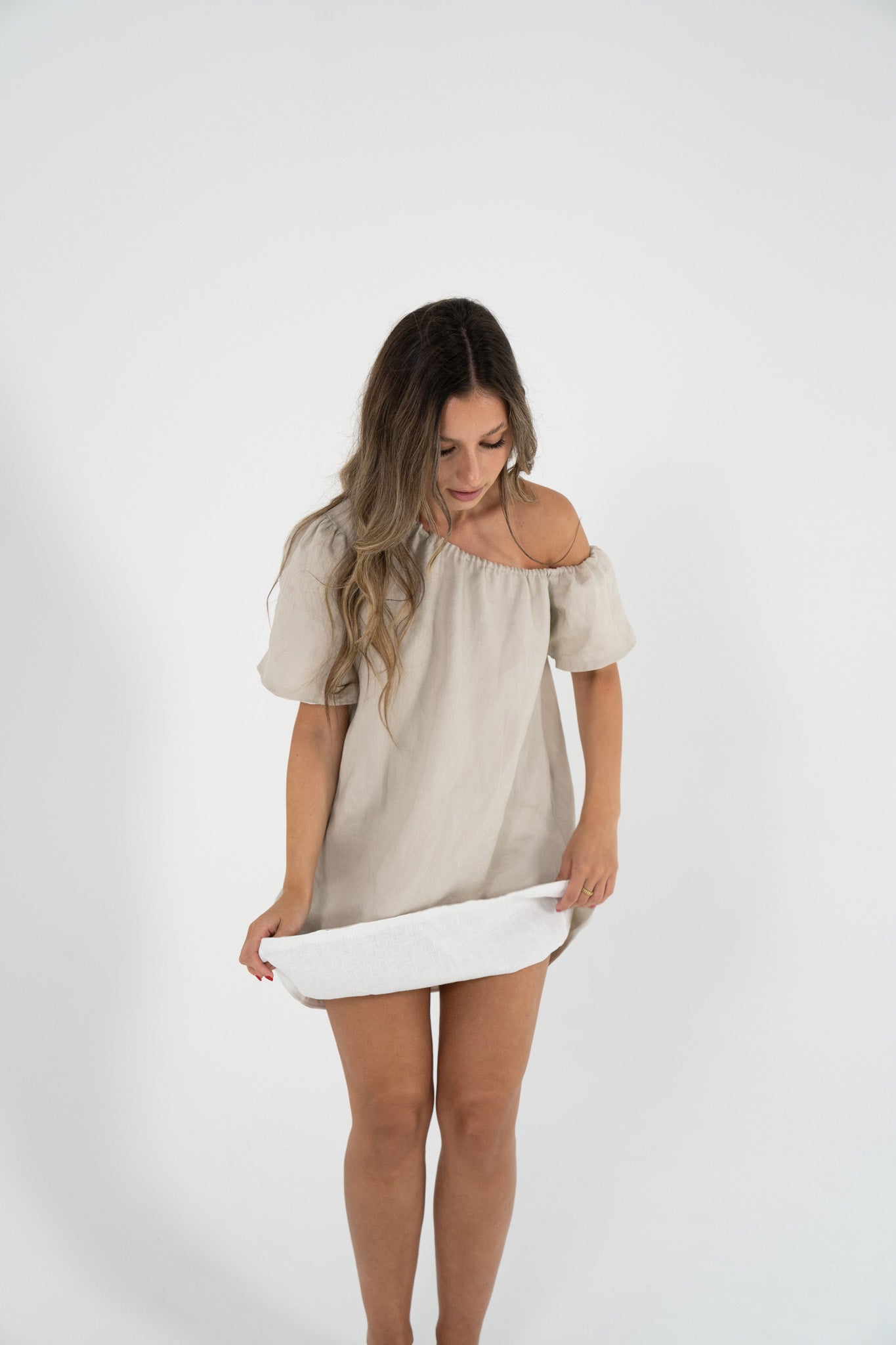 Reversible Aria Dress in White/Sand