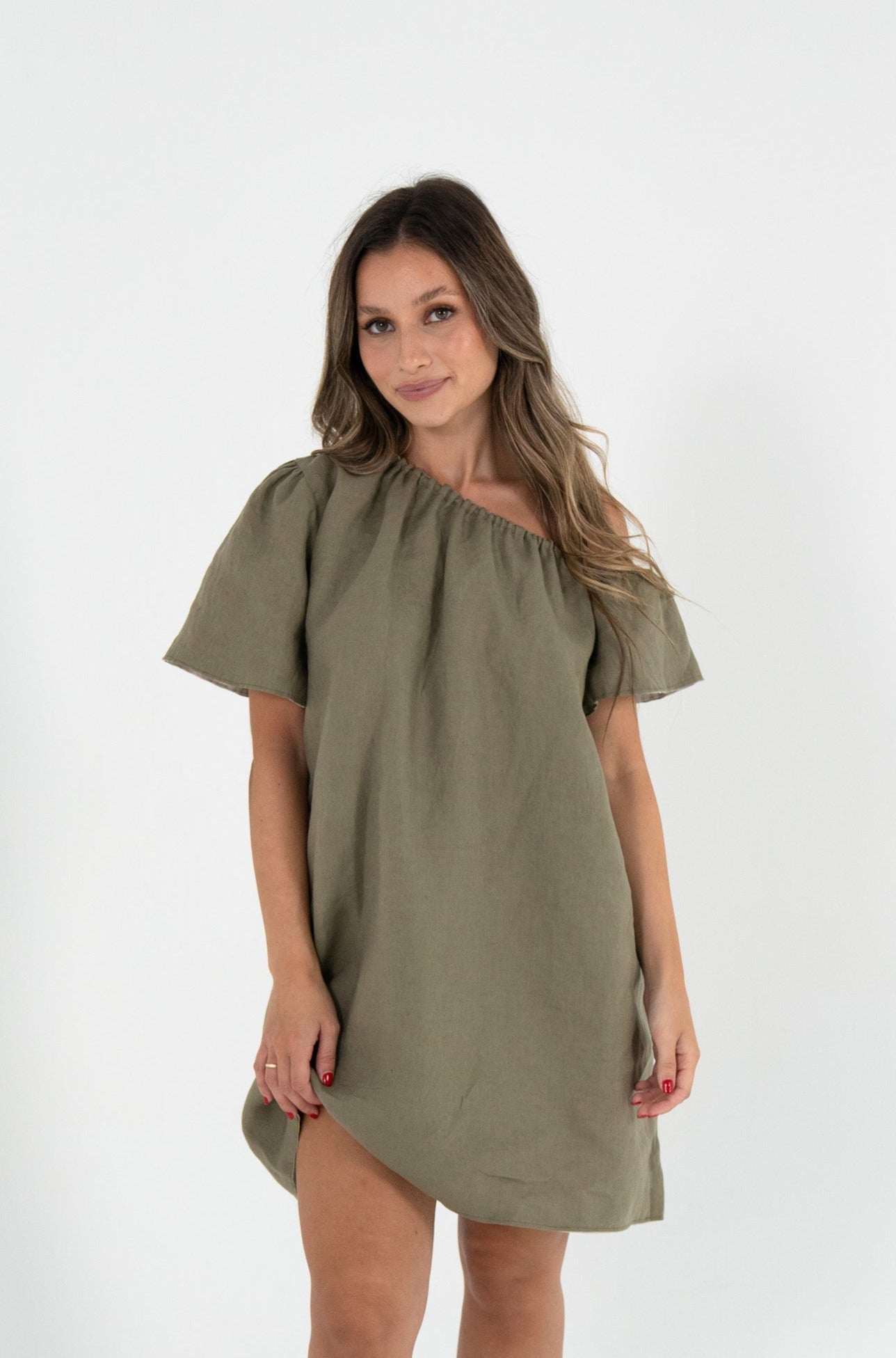 Reversible Aria Dress in Sand/Olive