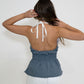 Reversible Halle Halter in White/Denim Blue