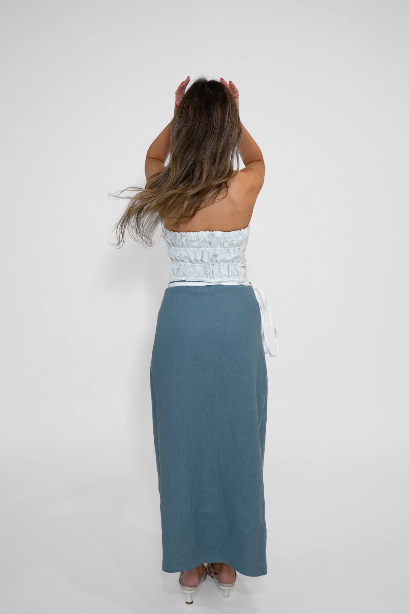 Reversible Sofia Skirt in White/Denim Blue