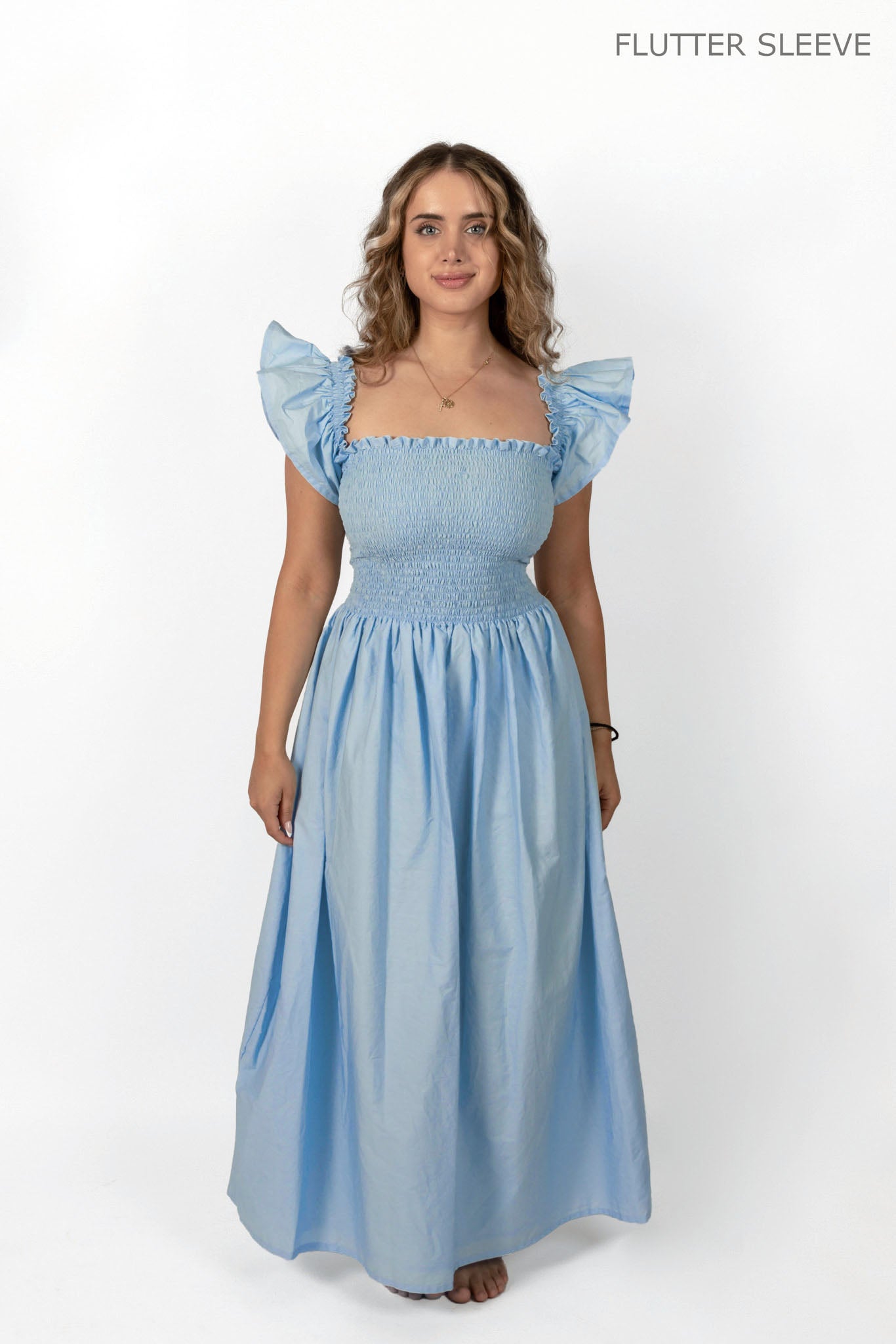 Sky Blue Loretta Dress with Detachable Sleeves