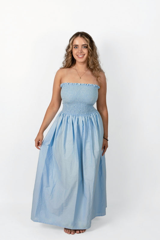 Sky Blue Loretta Dress with Detachable Sleeves