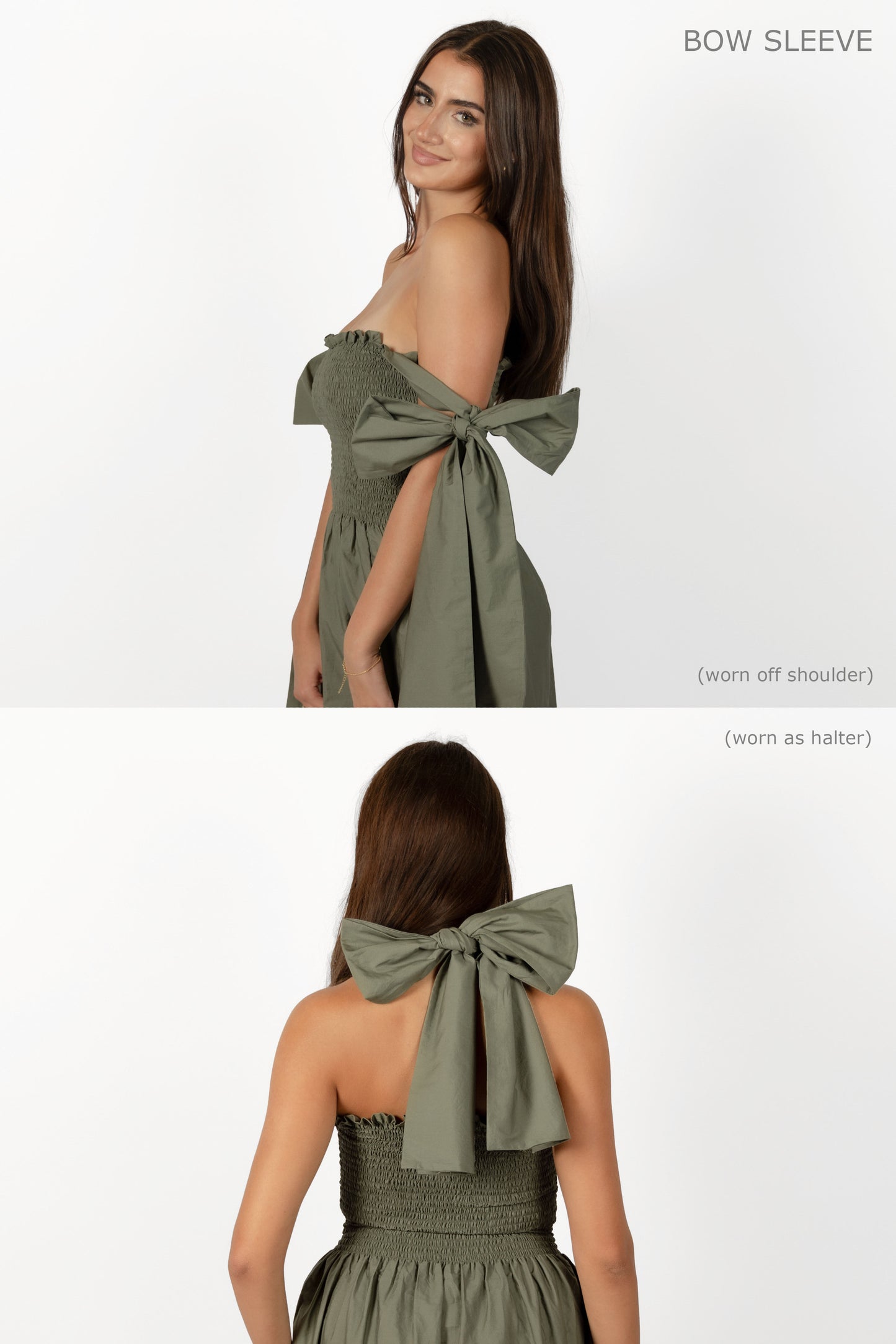 Khaki Loretta Dress with Detachable Sleeves