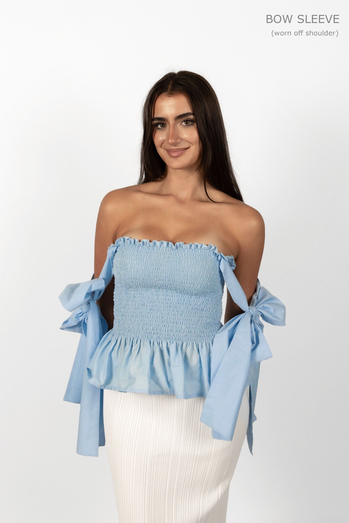 Sky Blue Loretta Top with Detachable Sleeves