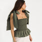 Khaki Loretta Top with Detachable Sleeves