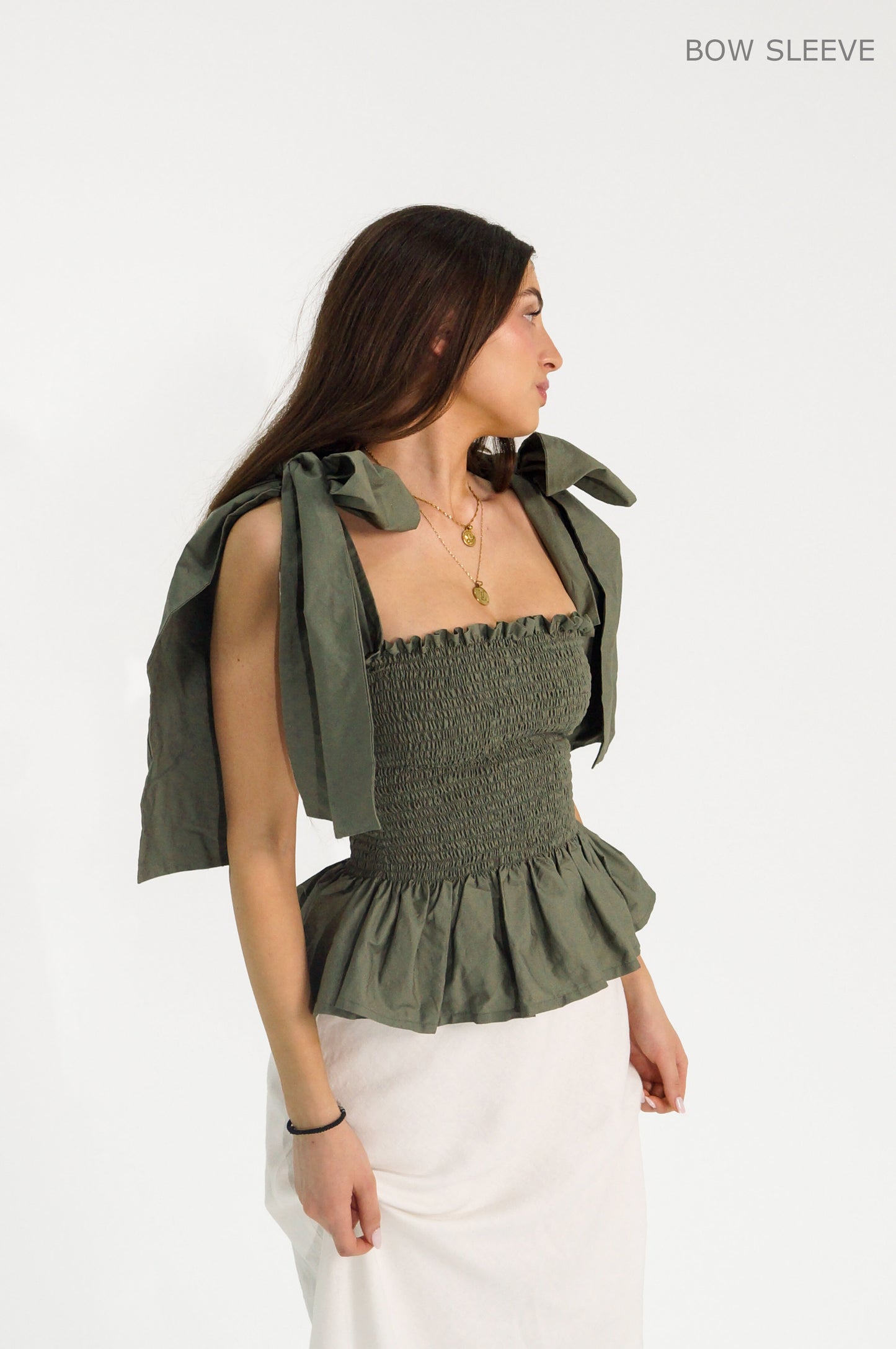 Khaki Loretta Top with Detachable Sleeves