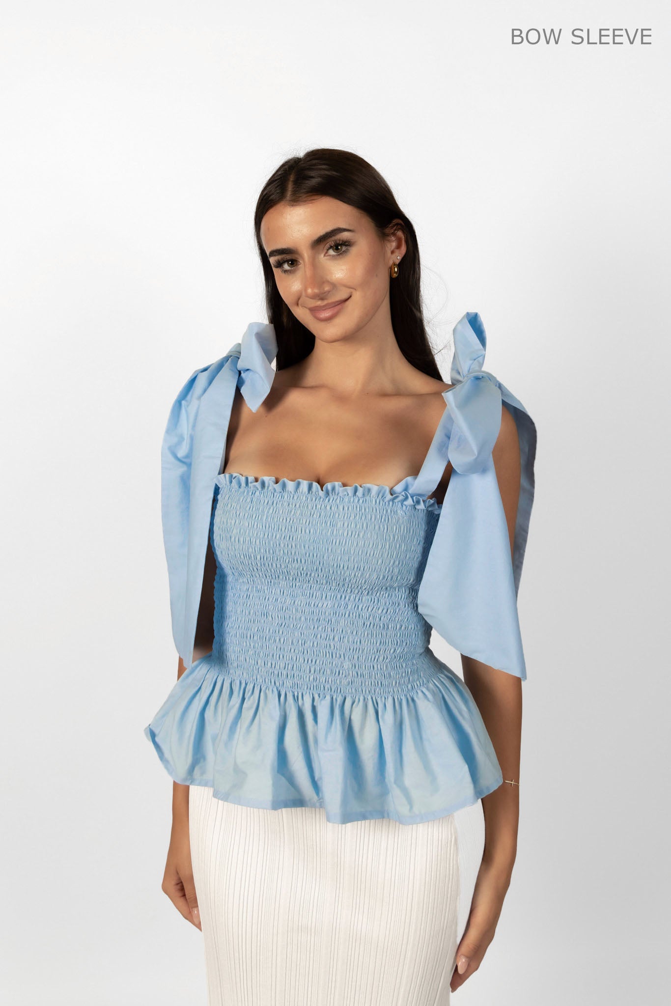 Sky Blue Loretta Top with Detachable Sleeves