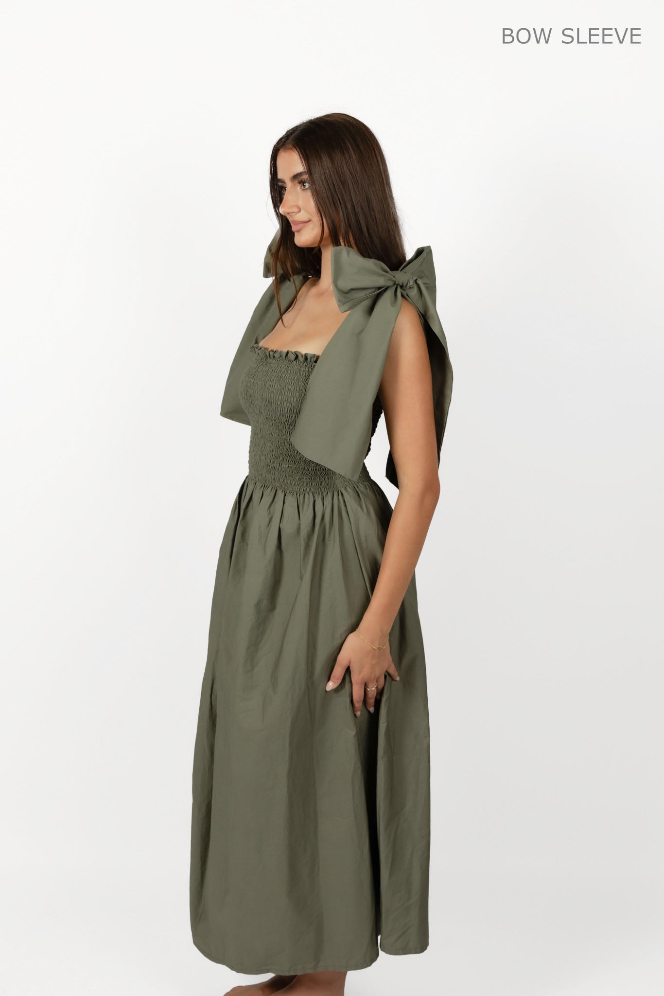 Khaki Loretta Dress with Detachable Sleeves