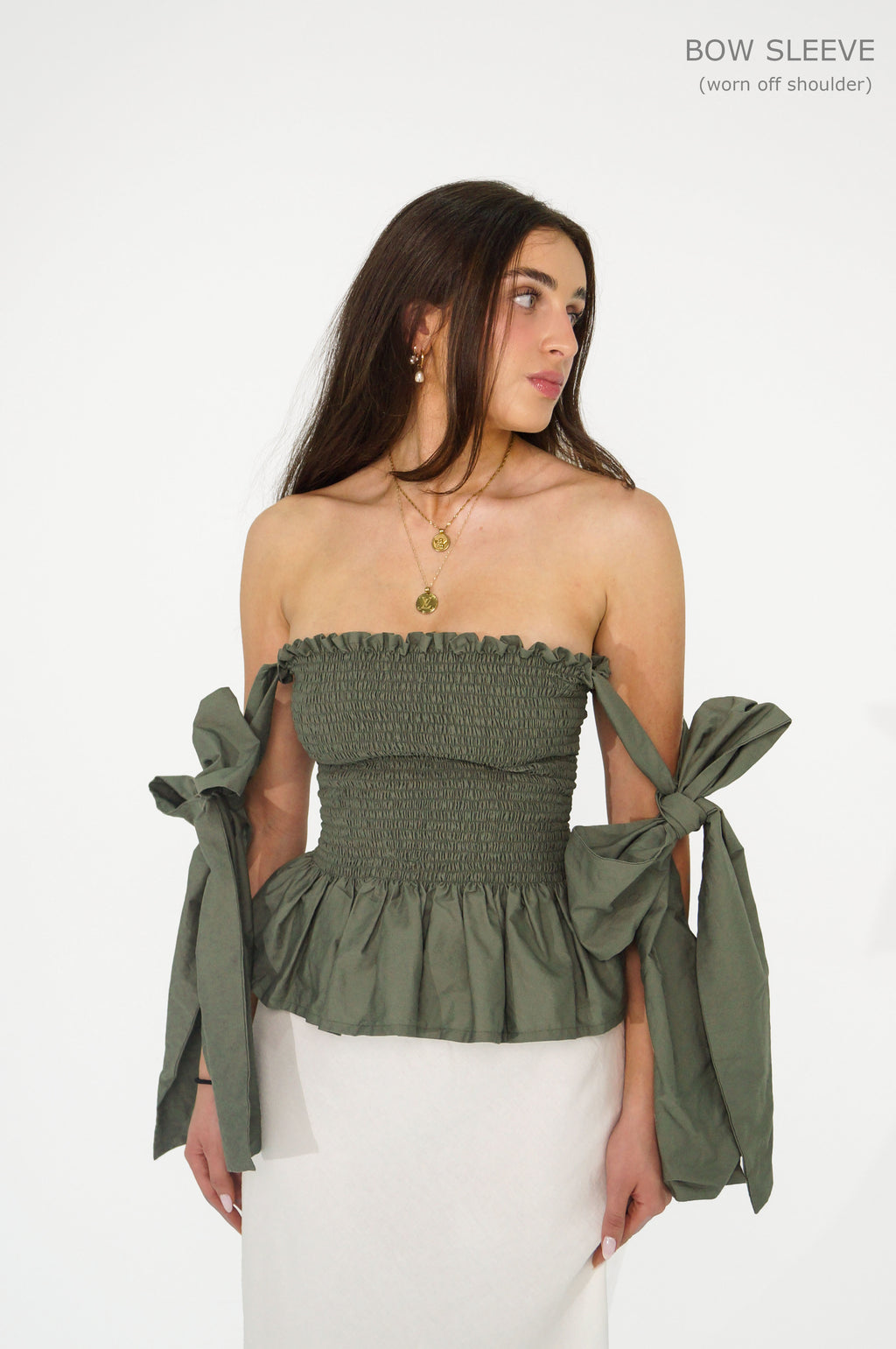 Khaki Loretta Top with Detachable Sleeves