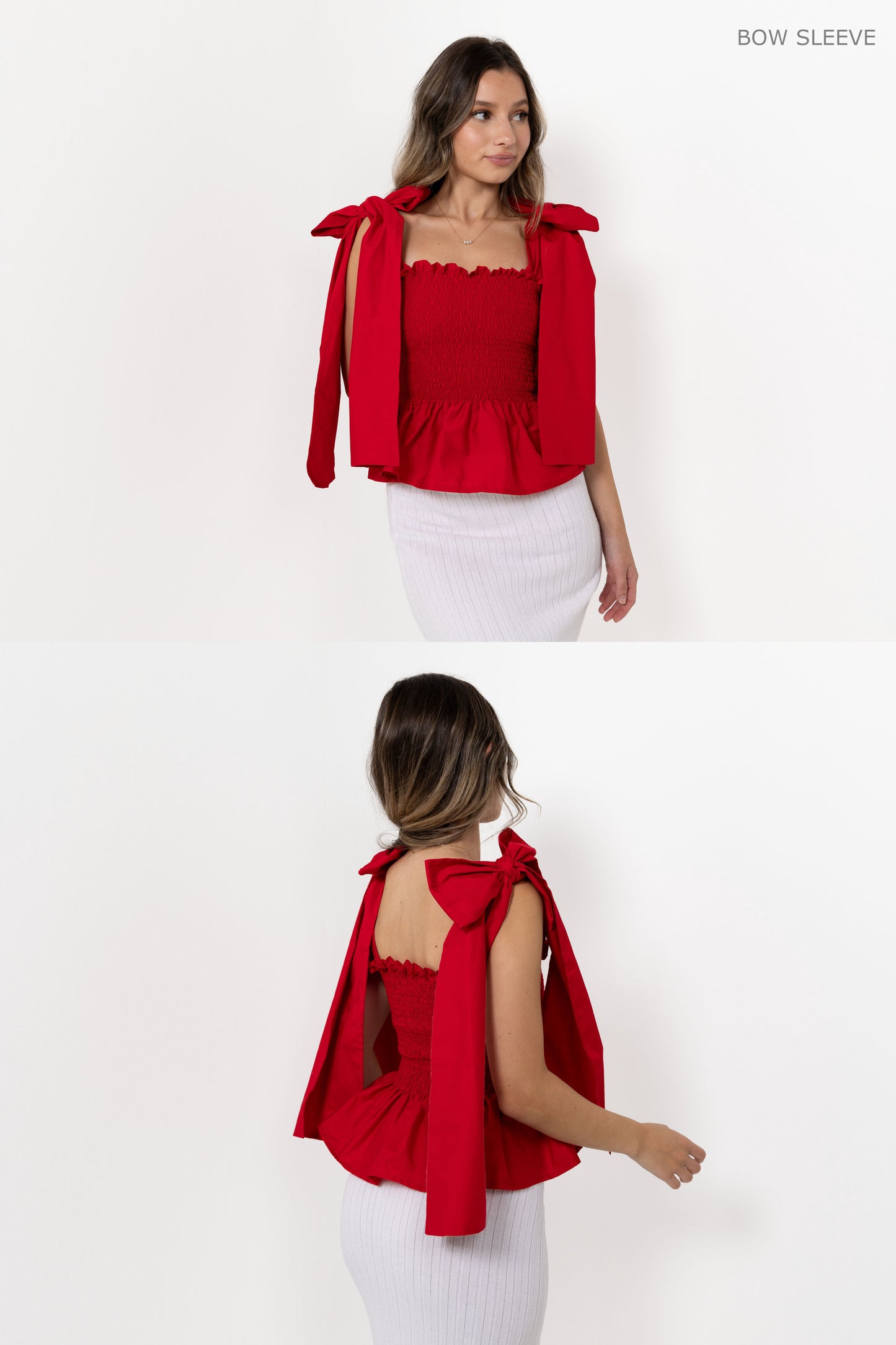 Red Loretta Top with Detachable Sleeves