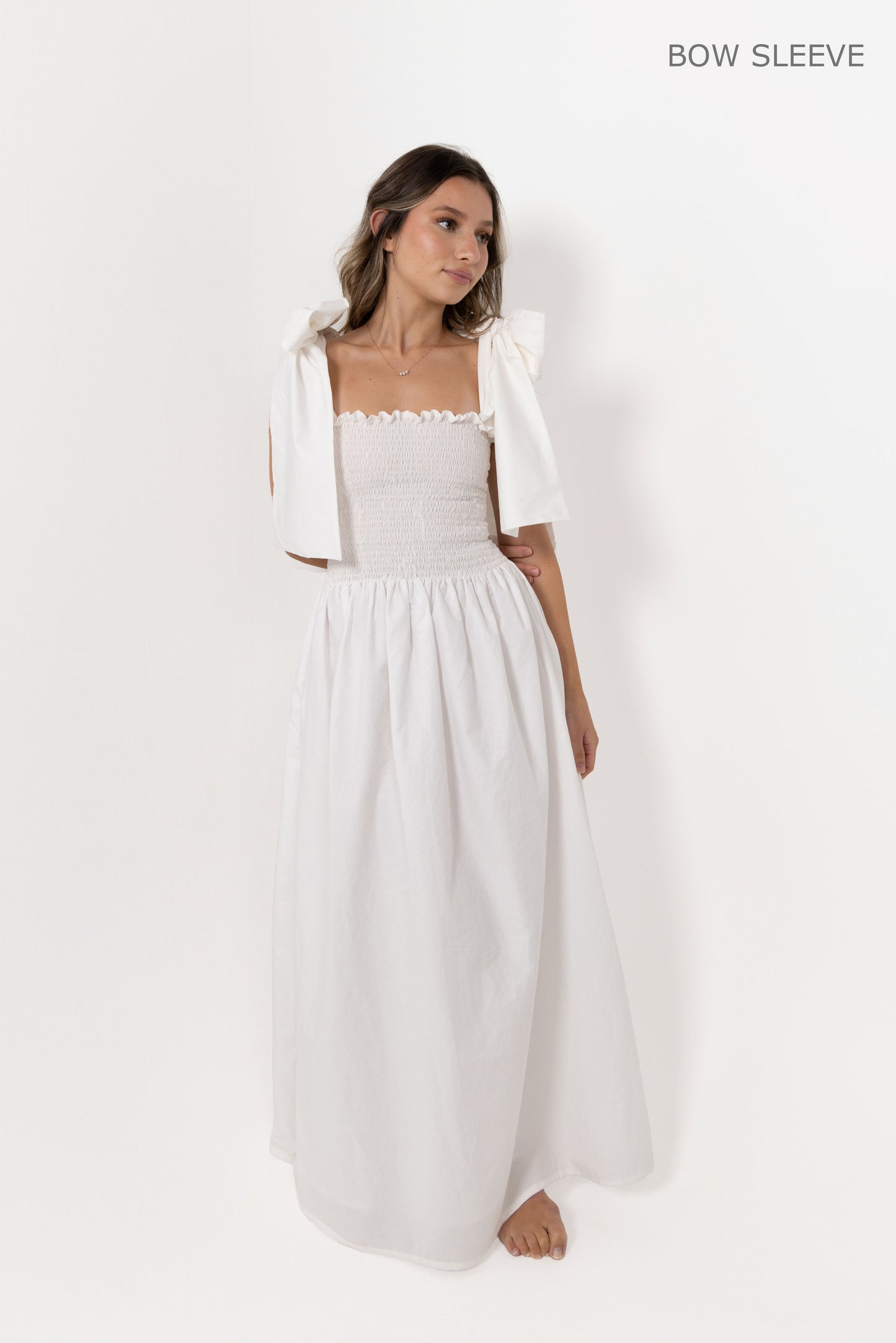 White Loretta Dress with Detachable Sleeves