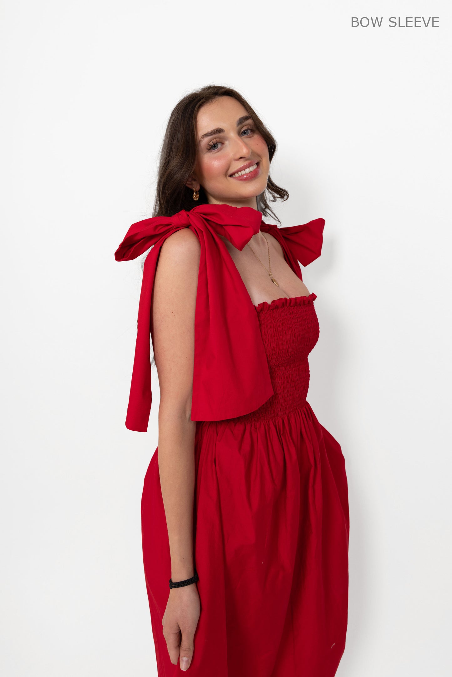 Red Loretta Dress with Detachable Sleeves