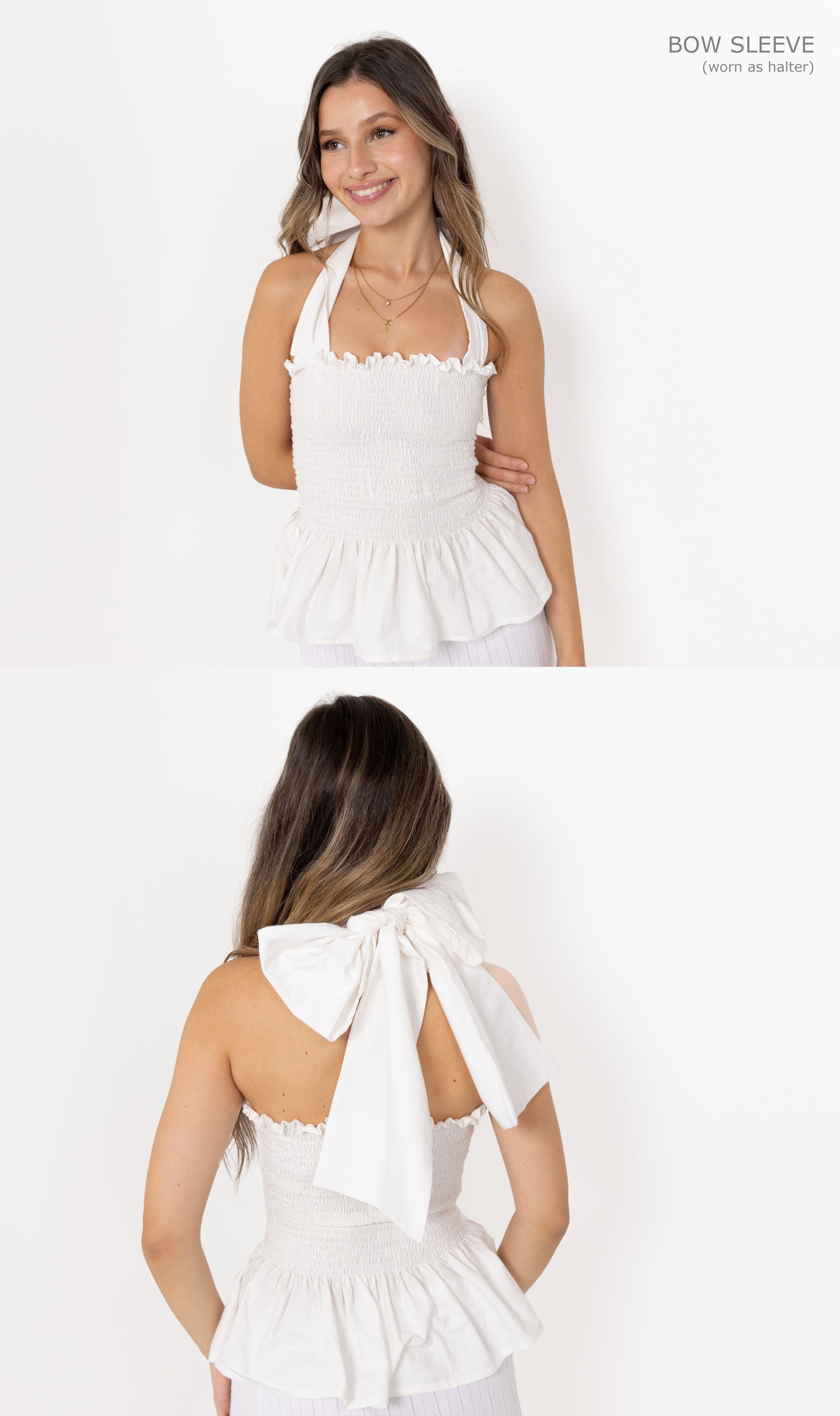 White Loretta Top with Detachable Sleeves