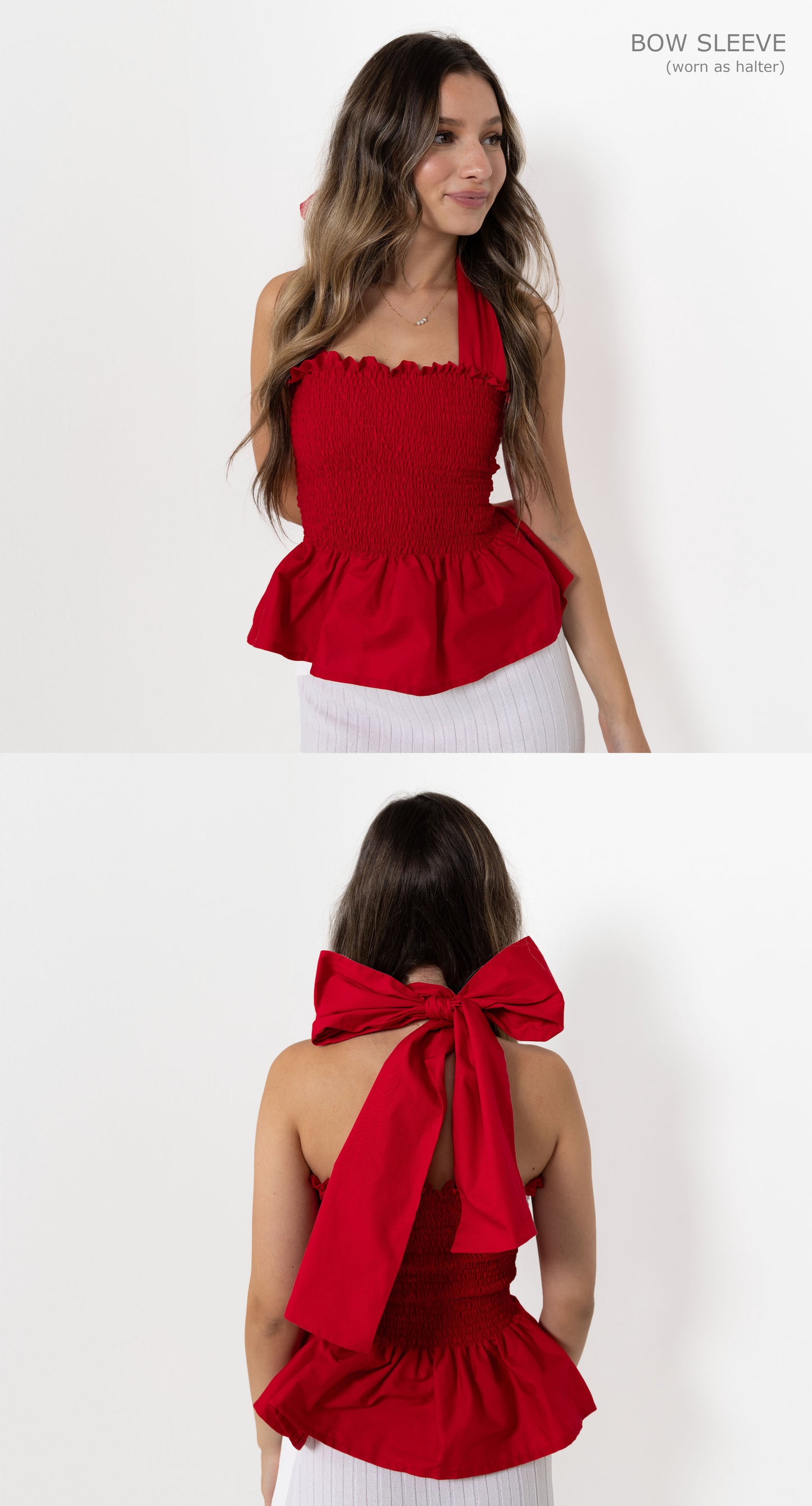 Red Loretta Top with Detachable Sleeves