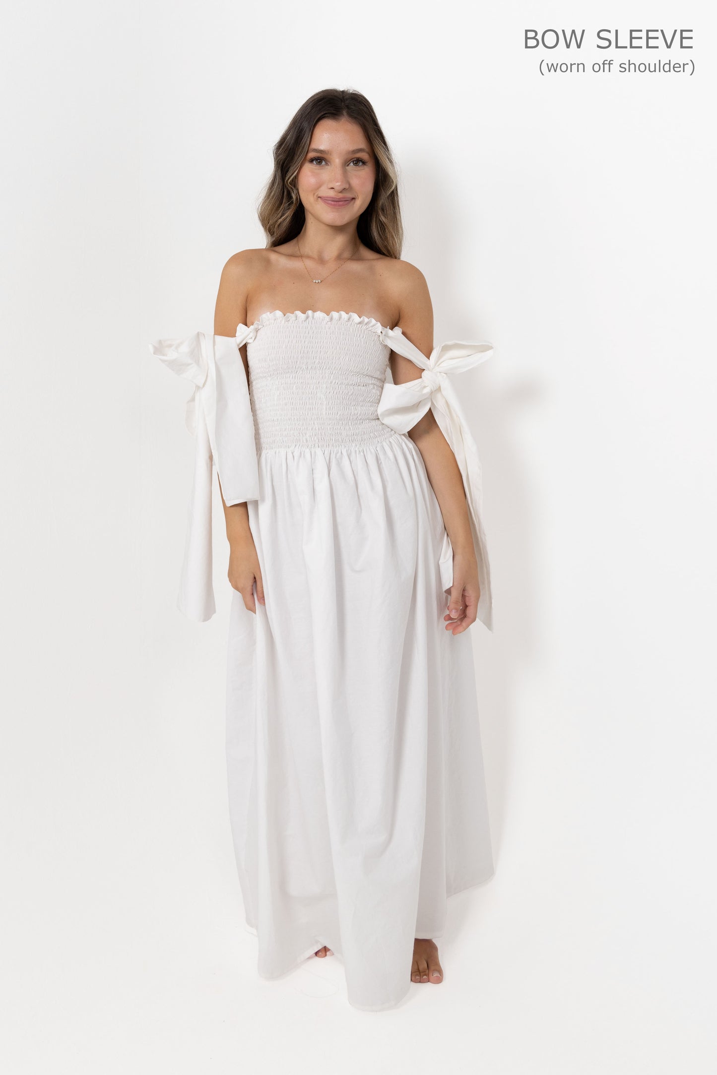 White Loretta Dress with Detachable Sleeves