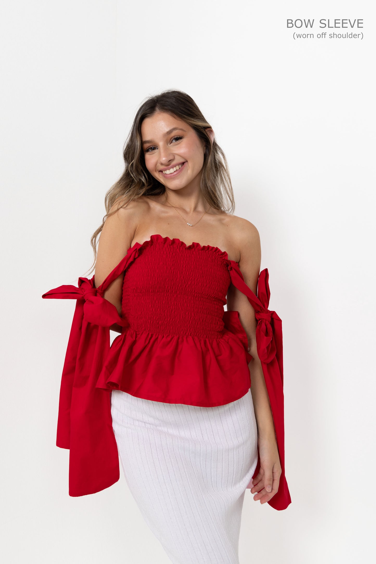 Red Loretta Top with Detachable Sleeves