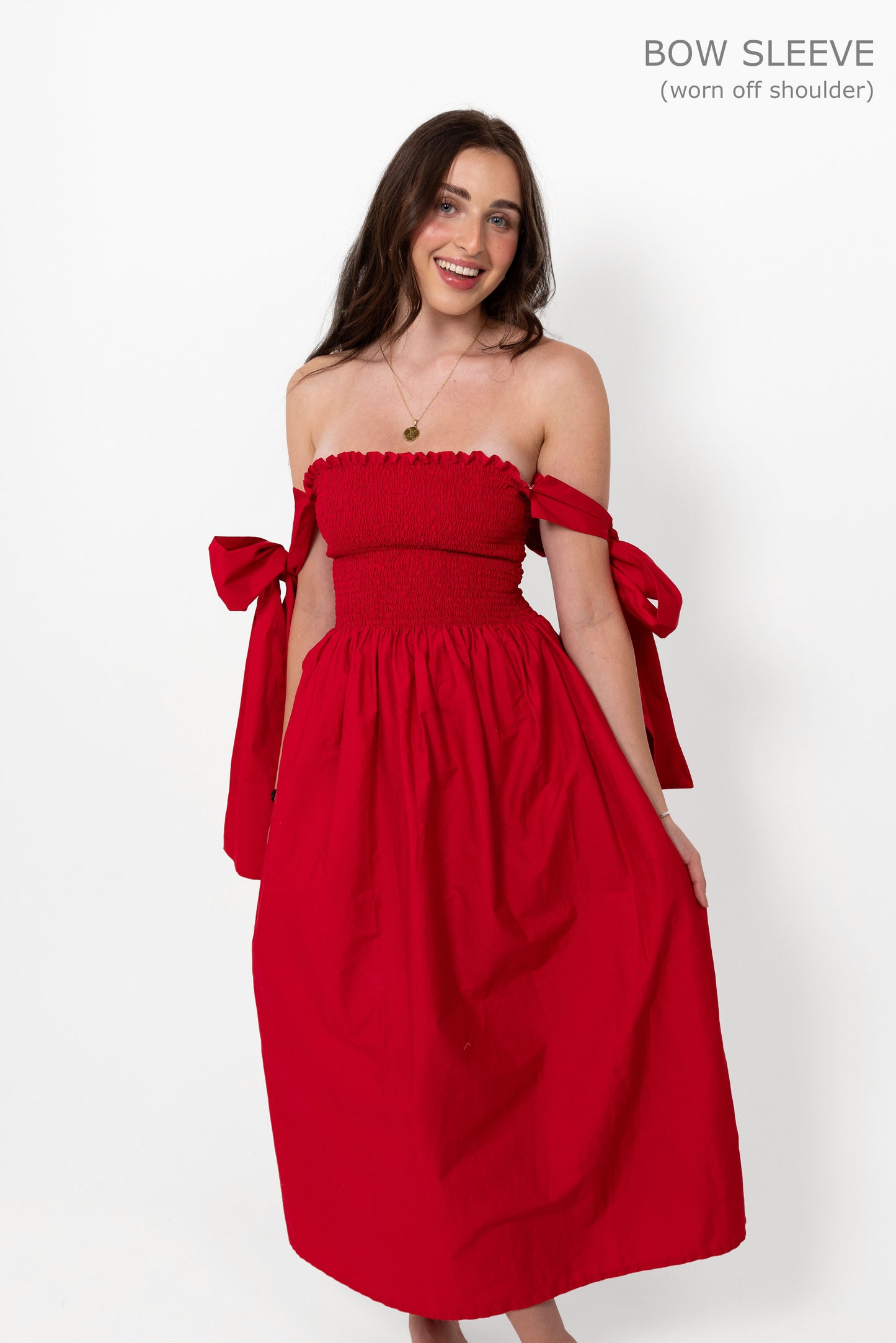 Red Loretta Dress with Detachable Sleeves