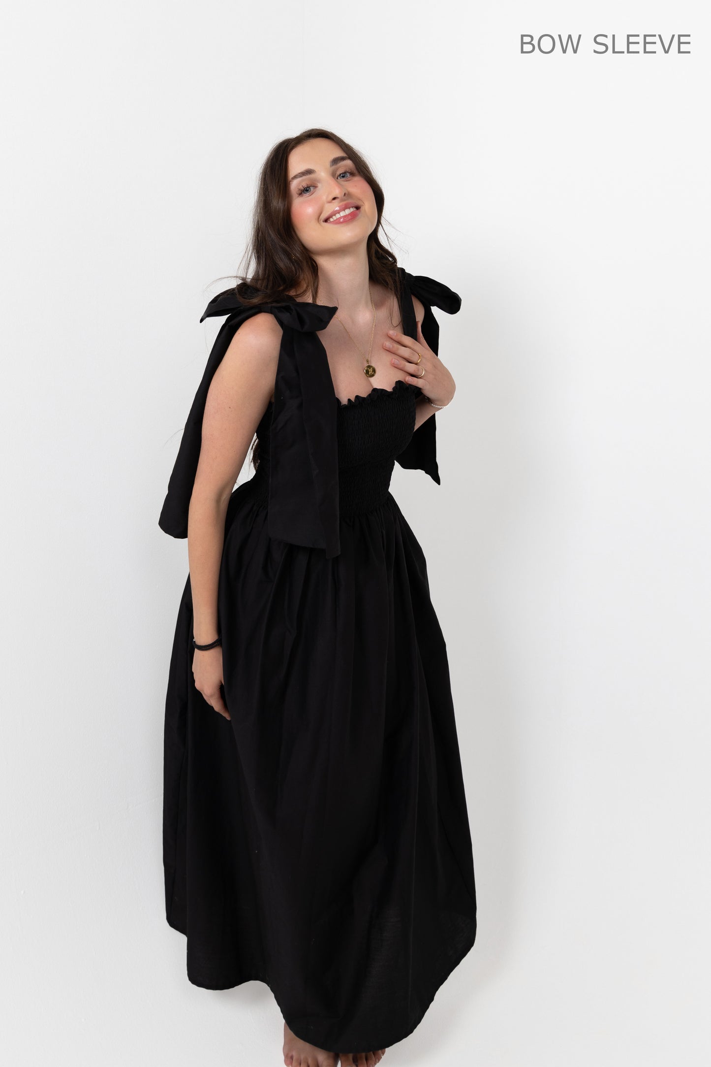 Black Loretta Dress with Detachable Sleeves