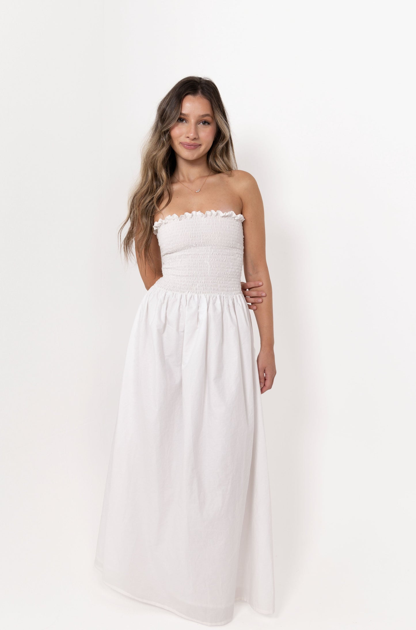 White Loretta Dress with Detachable Sleeves