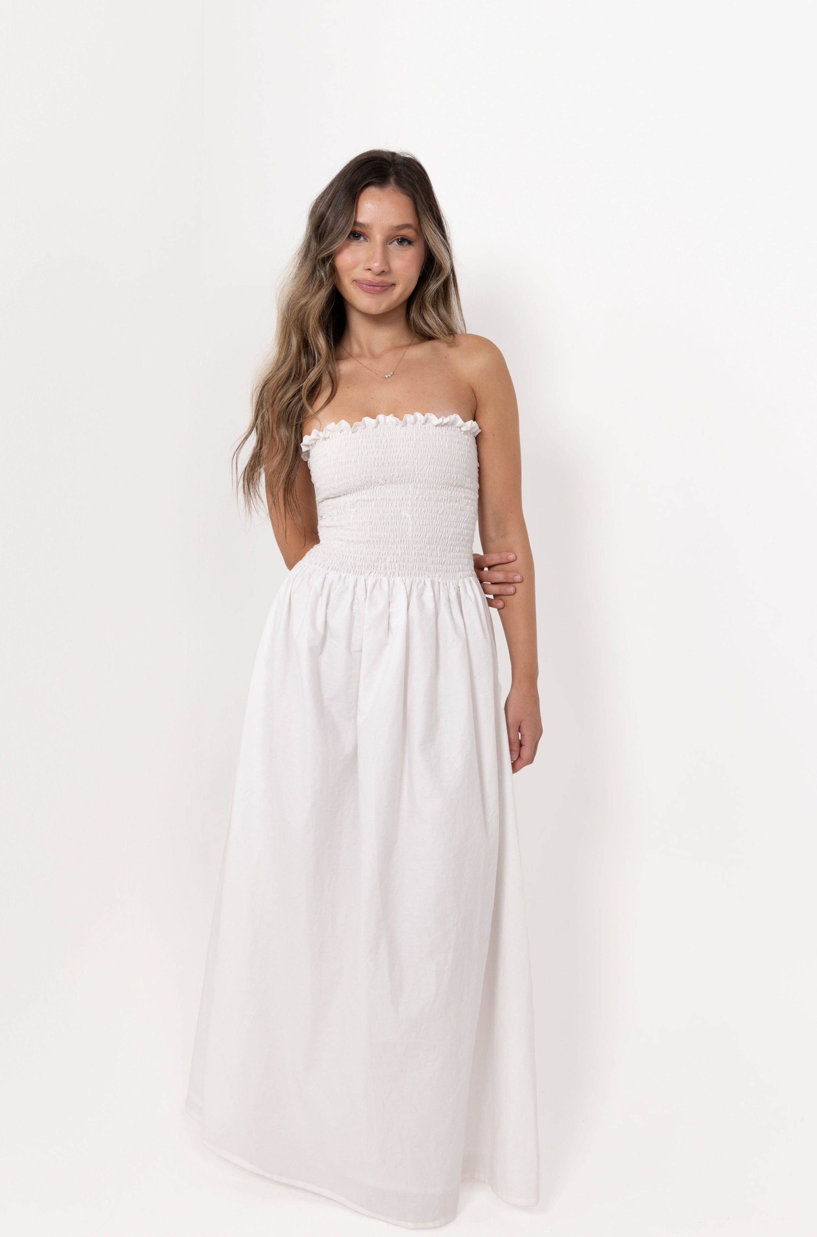 White Loretta Dress with Detachable Sleeves