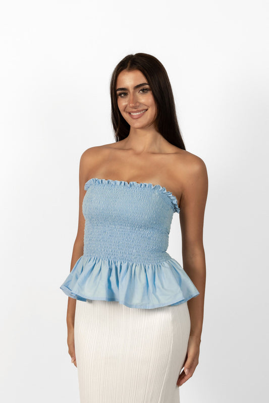 Sky Blue Loretta Top with Detachable Sleeves