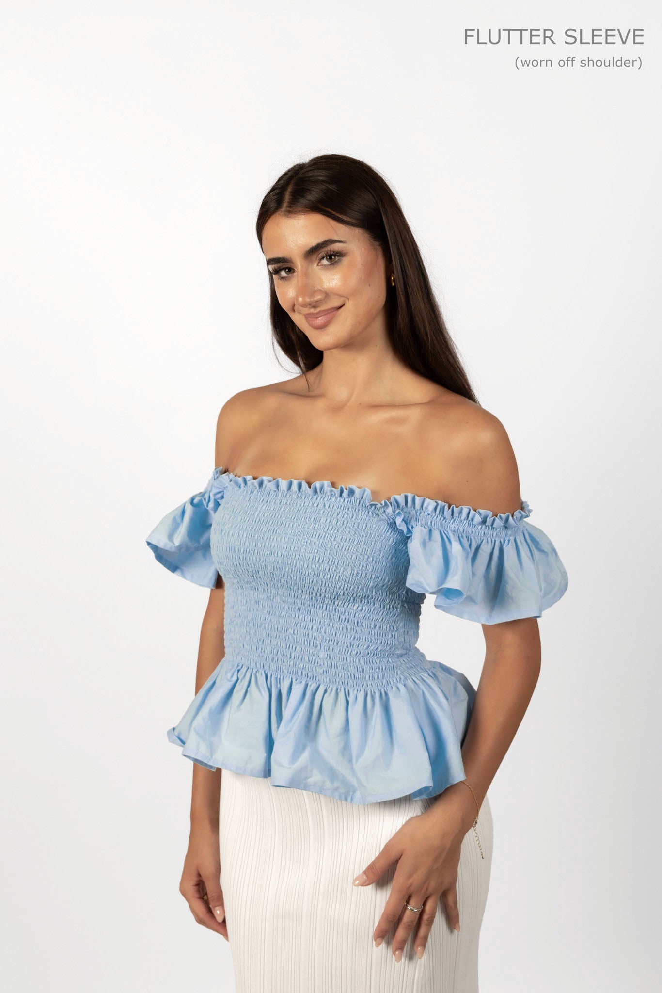 Sky Blue Loretta Top with Detachable Sleeves