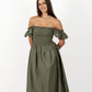 Khaki Loretta Dress with Detachable Sleeves