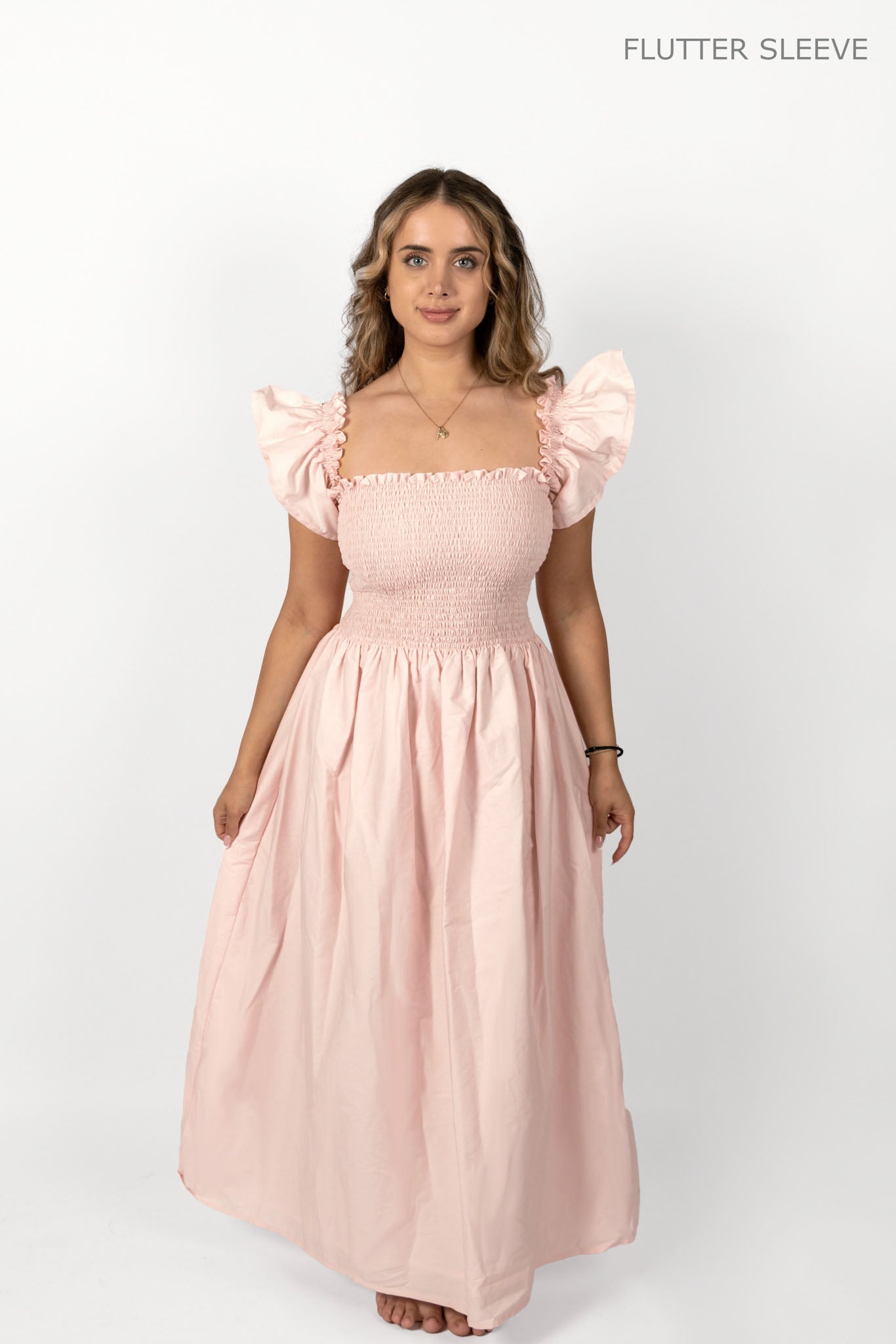 Pale Pink Loretta Dress with Detachable Sleeves