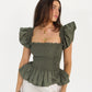 Khaki Loretta Top with Detachable Sleeves