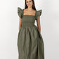 Khaki Loretta Dress with Detachable Sleeves