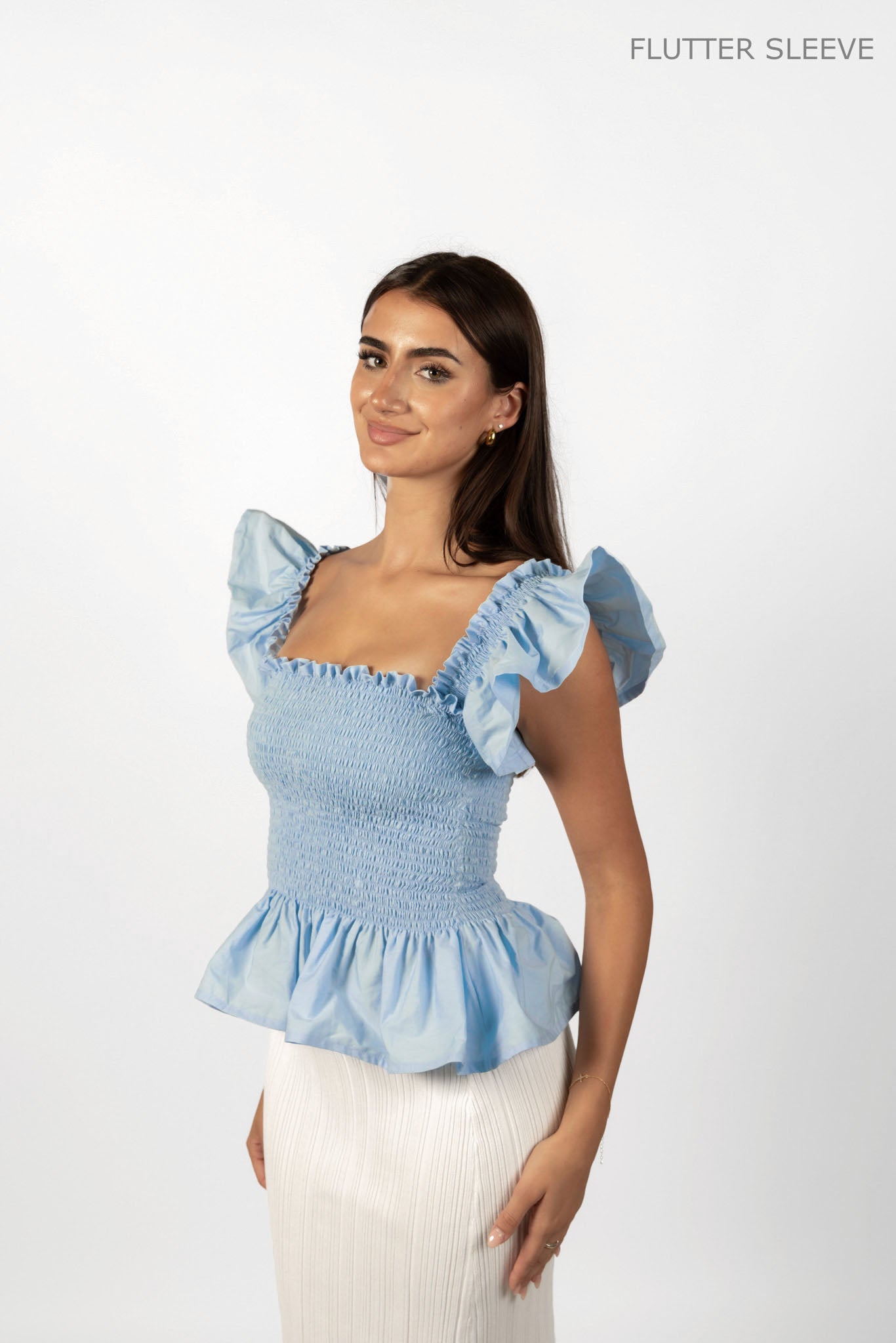 Sky Blue Loretta Top with Detachable Sleeves