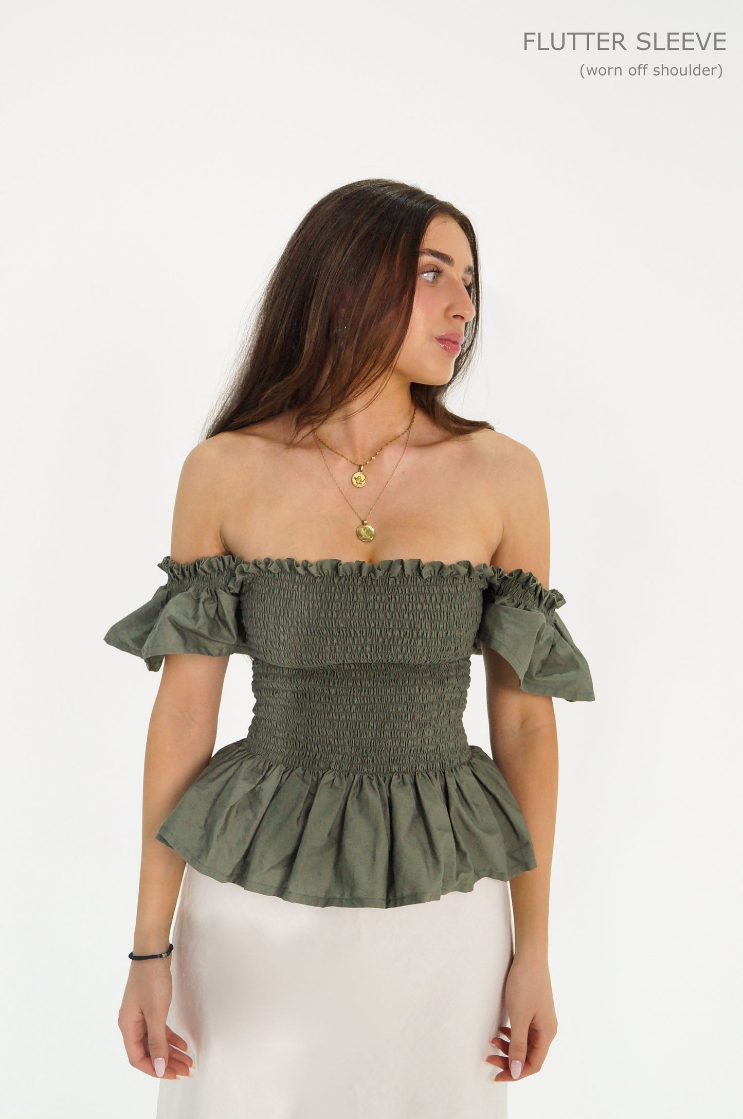 Khaki Loretta Top with Detachable Sleeves