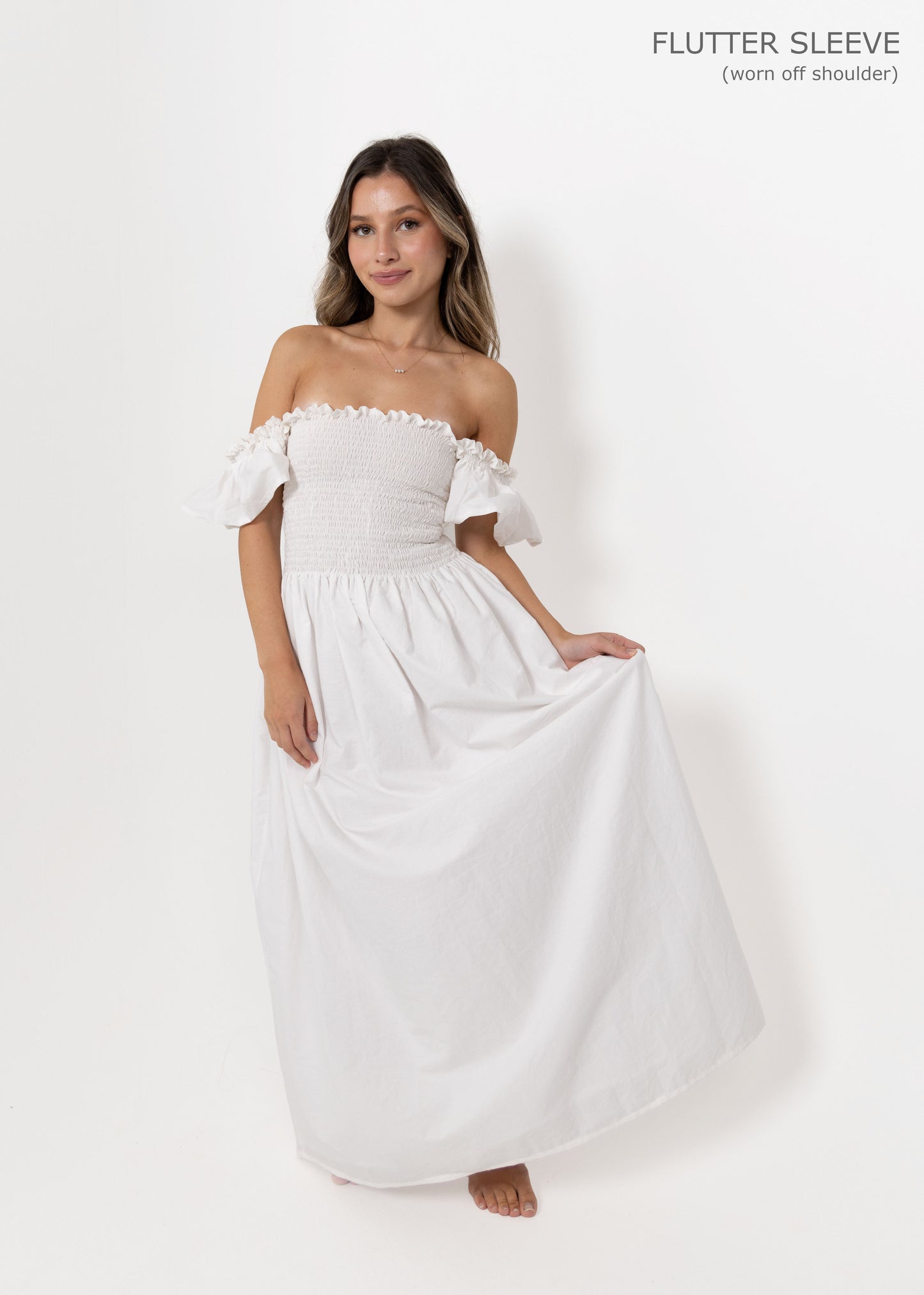 White Loretta Dress with Detachable Sleeves