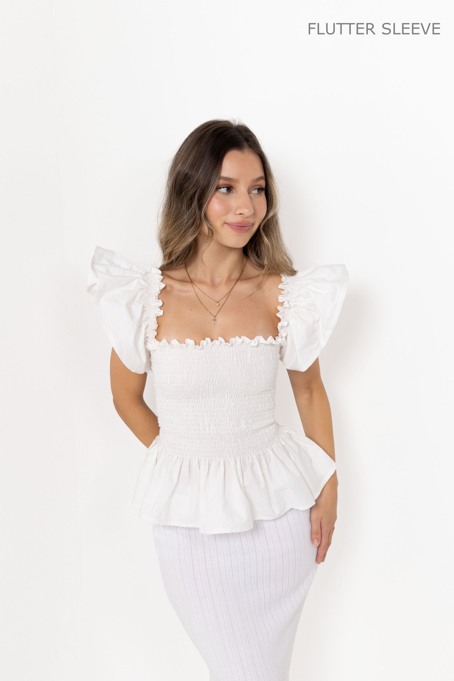 White Loretta Top with Detachable Sleeves