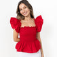 Red Loretta Top with Detachable Sleeves