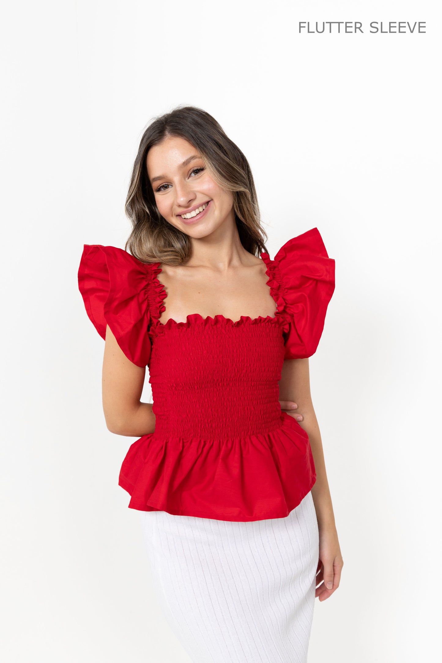 Red Loretta Top with Detachable Sleeves