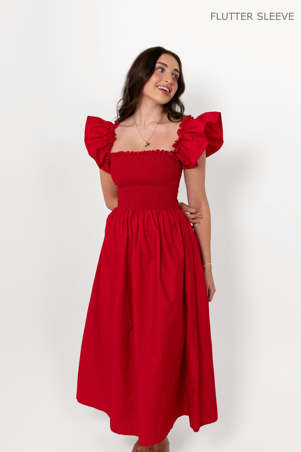 Red Loretta Dress with Detachable Sleeves