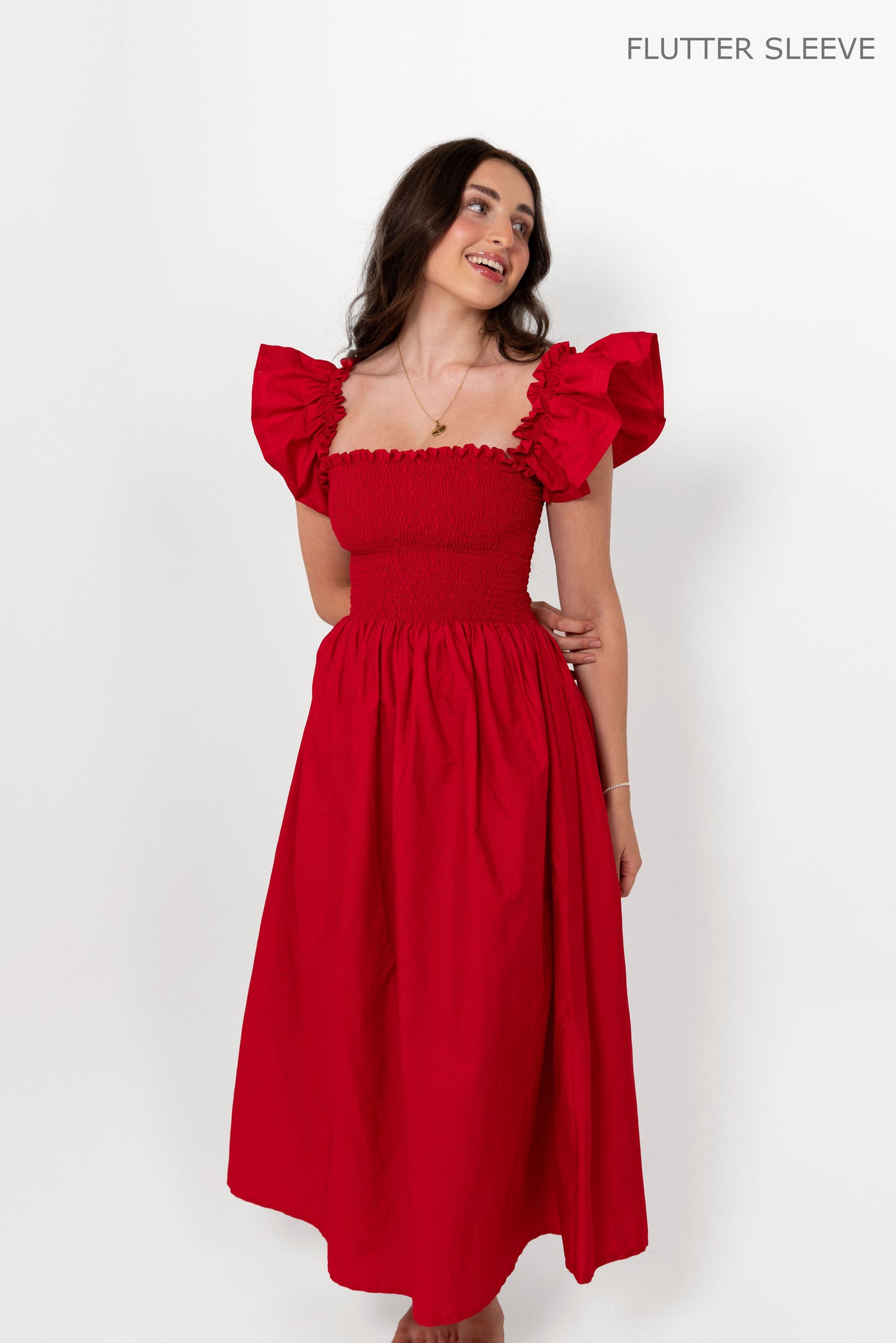 Red Loretta Dress with Detachable Sleeves