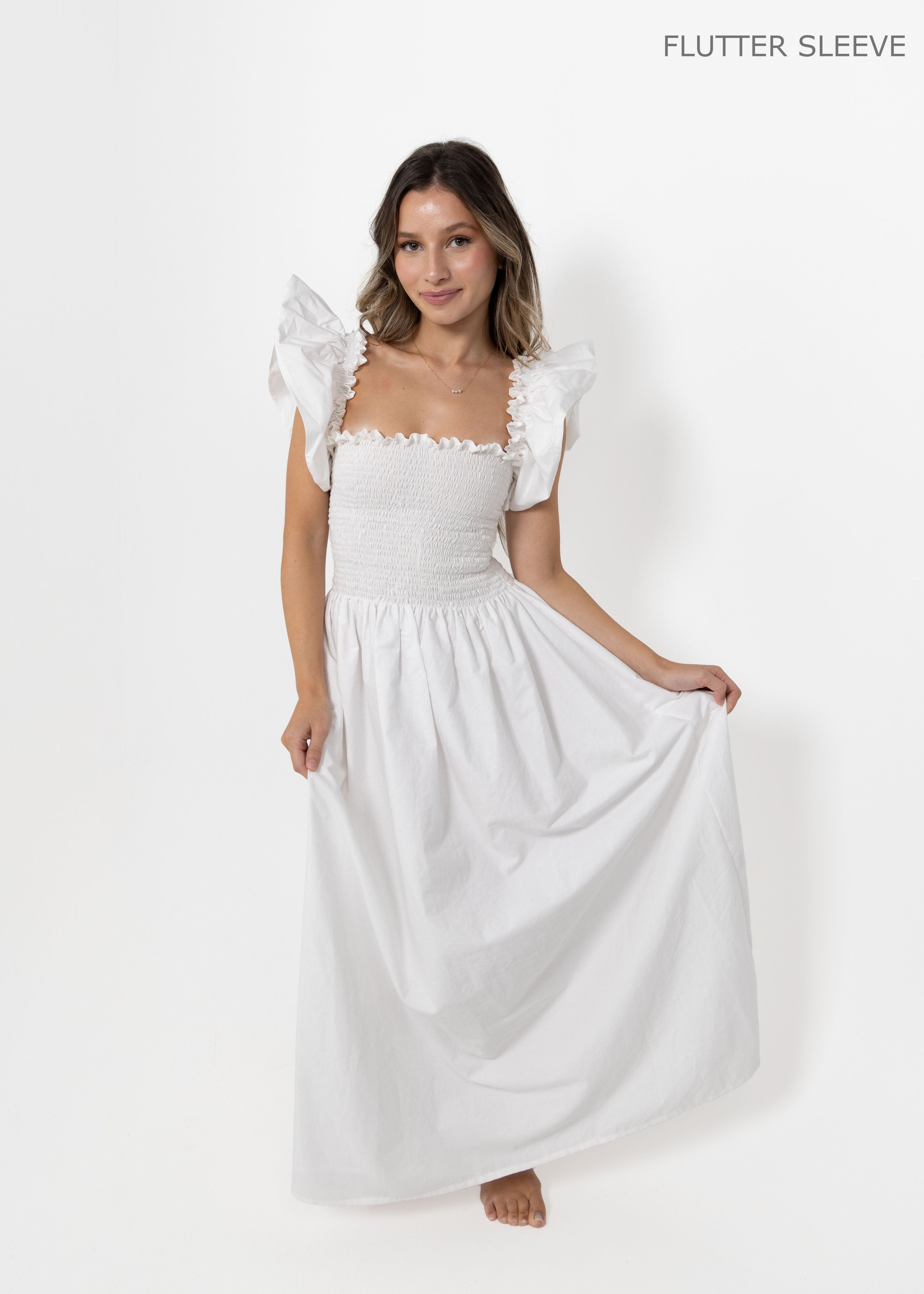 White Loretta Dress with Detachable Sleeves