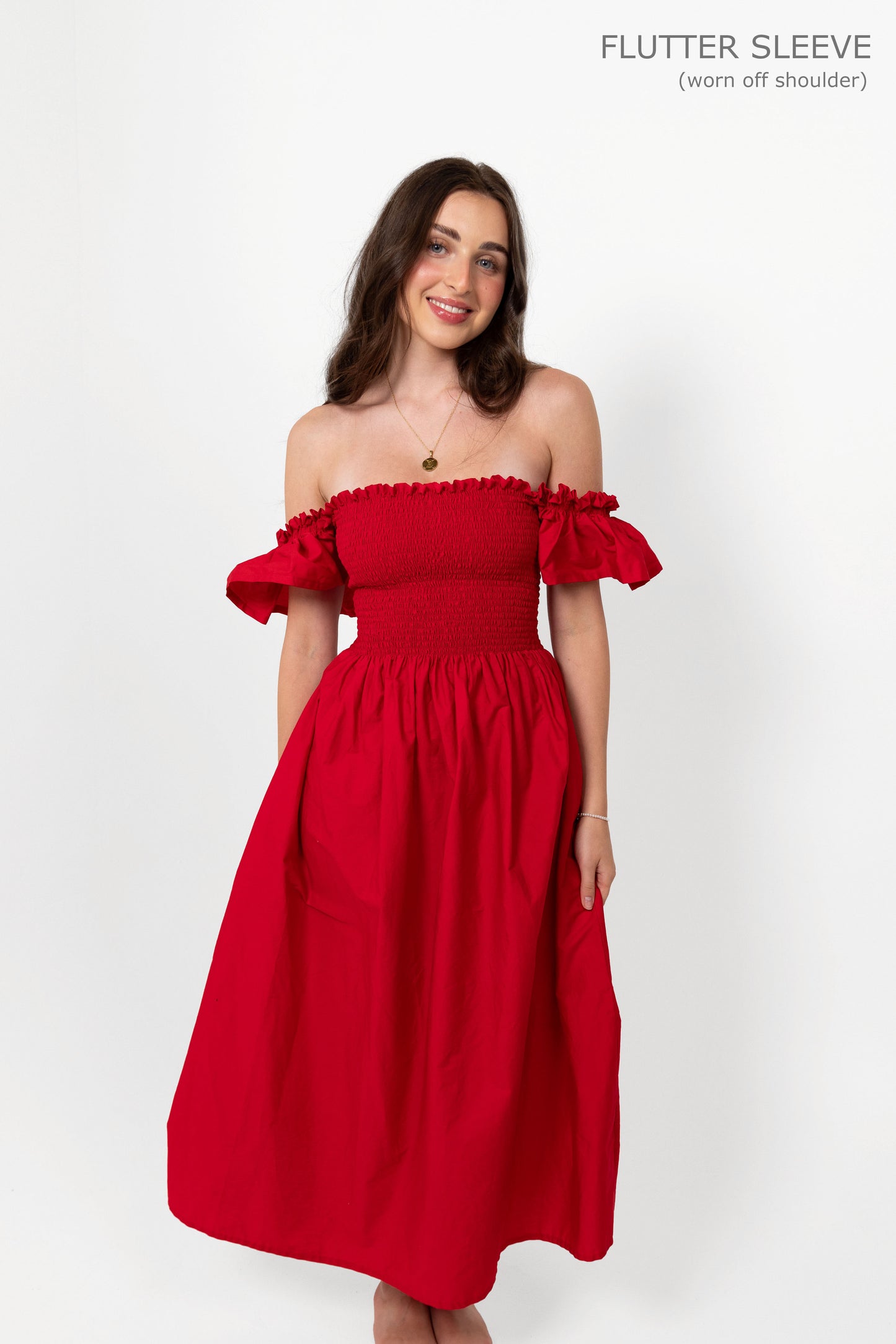 Red Loretta Dress with Detachable Sleeves