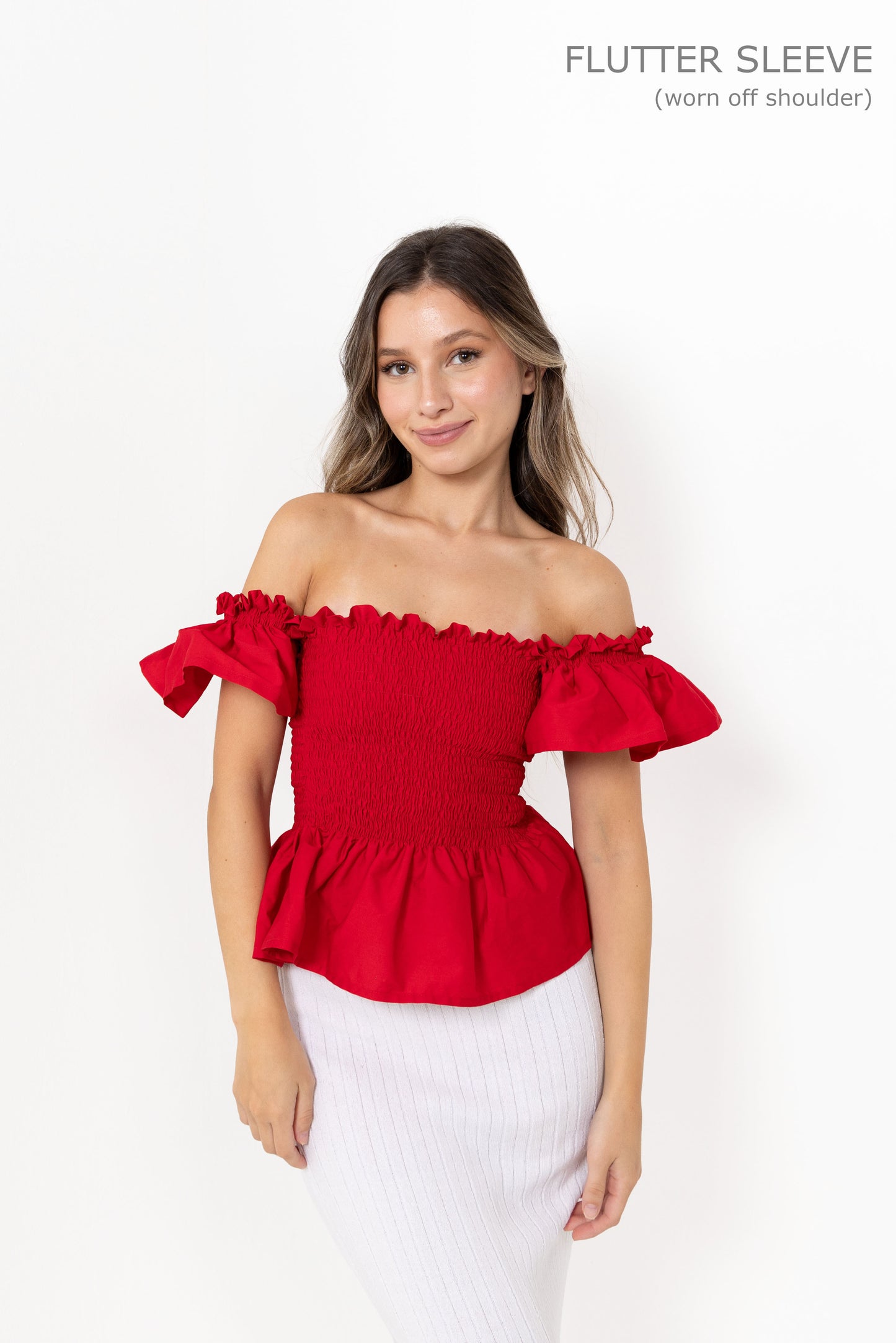 Red Loretta Top with Detachable Sleeves