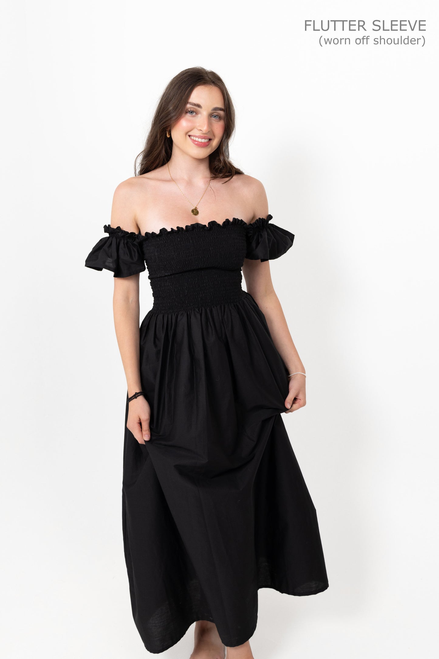 Black Loretta Dress with Detachable Sleeves