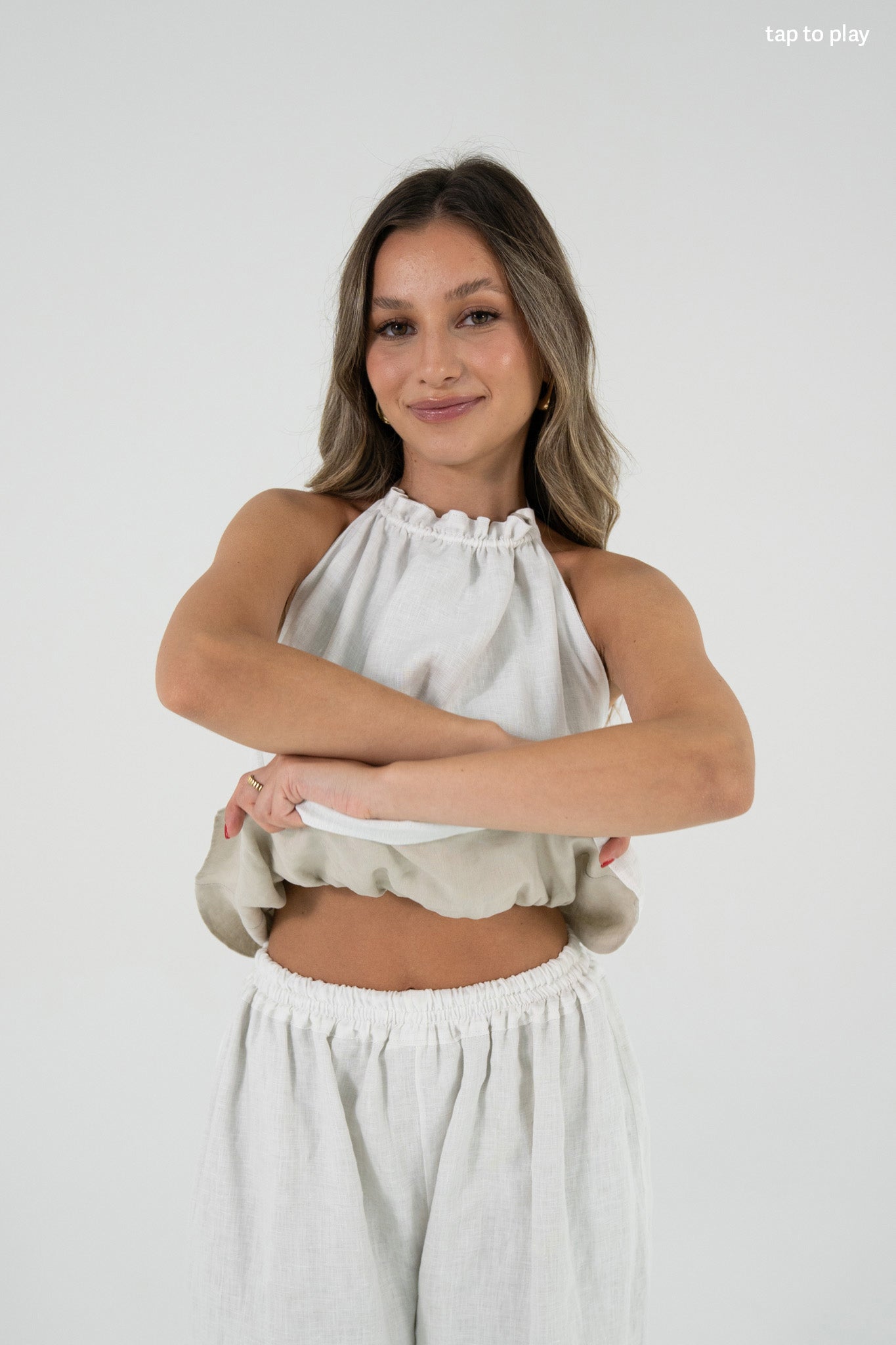 Reversible Halle Halter in White/Sand