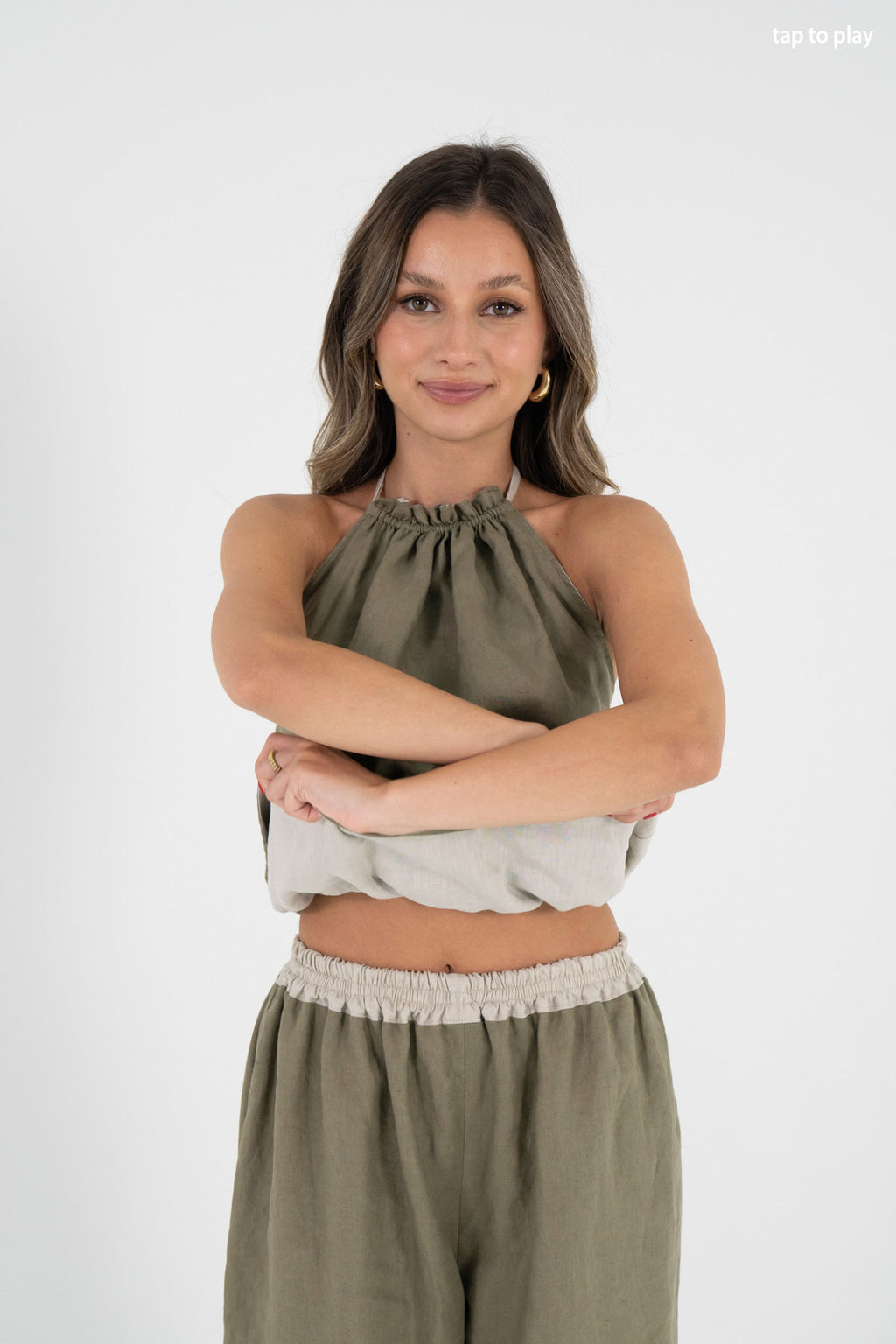 Reversible Halle Halter in Sand/Olive