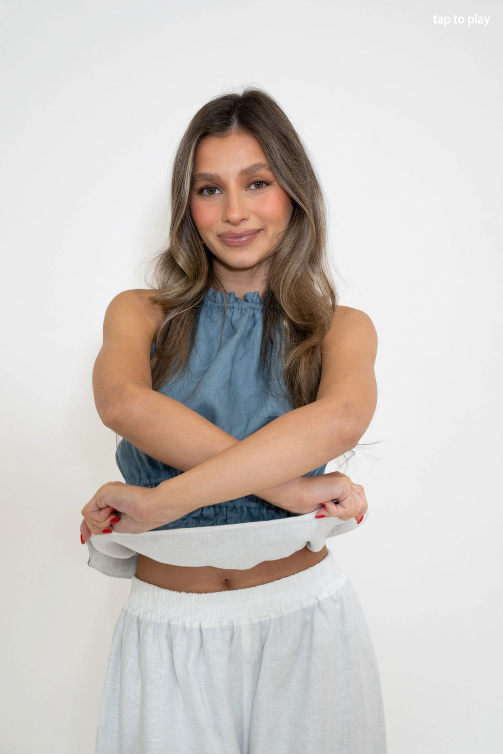 Reversible Halle Halter in White/Denim Blue