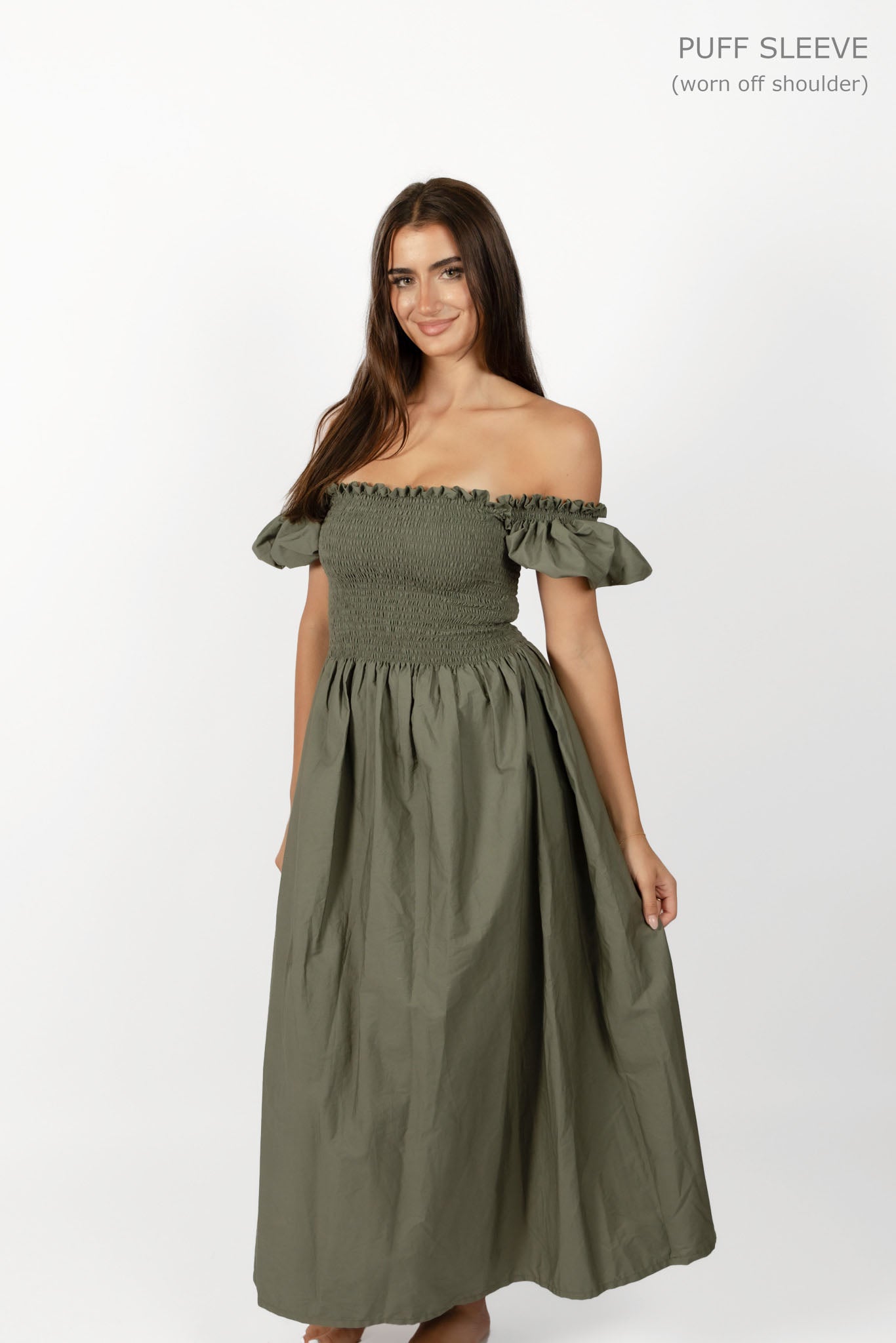 Khaki Loretta Dress with Detachable Sleeves