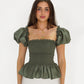 Khaki Loretta Top with Detachable Sleeves