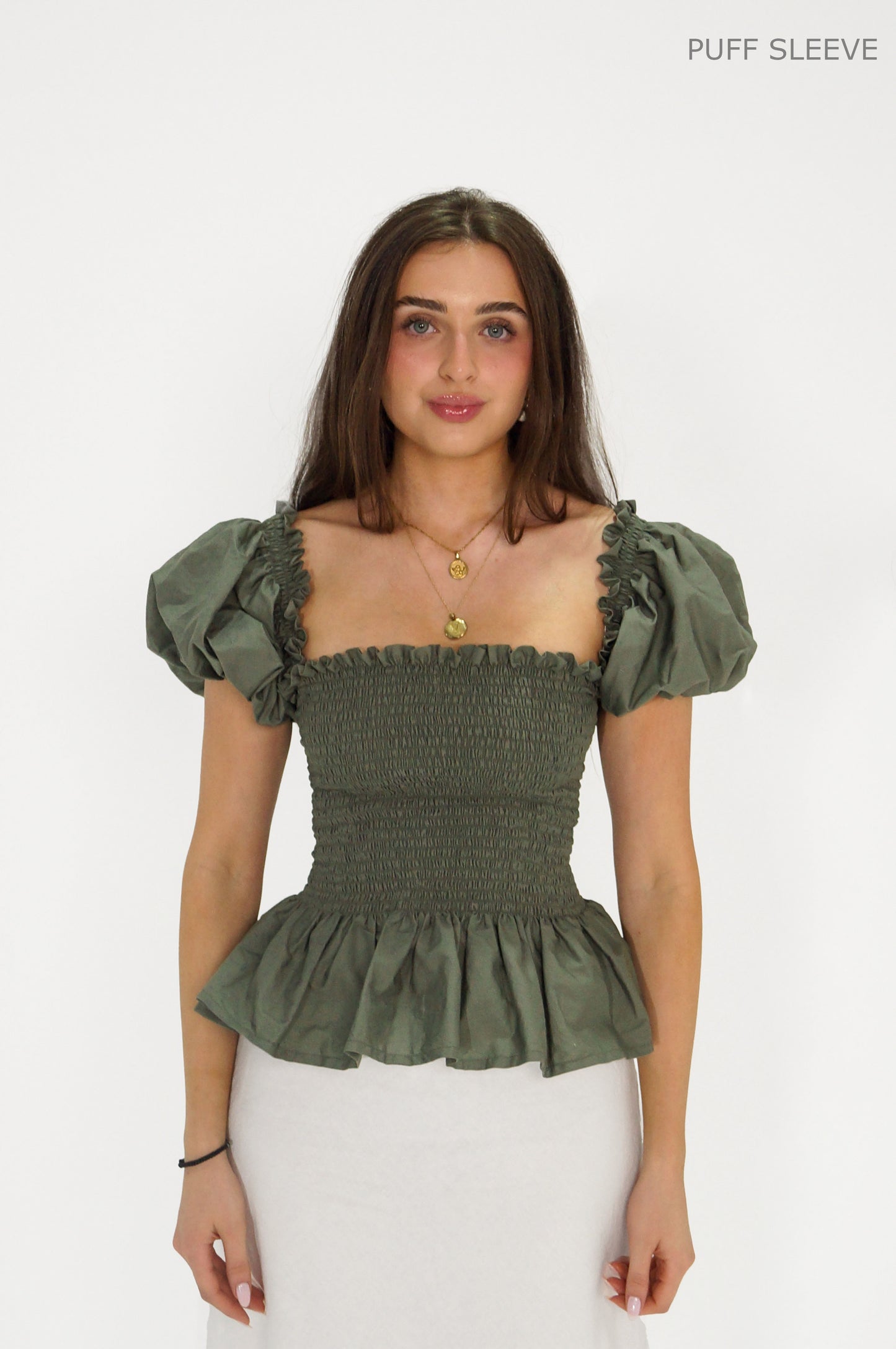 Khaki Loretta Top with Detachable Sleeves