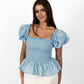 Sky Blue Loretta Top with Detachable Sleeves